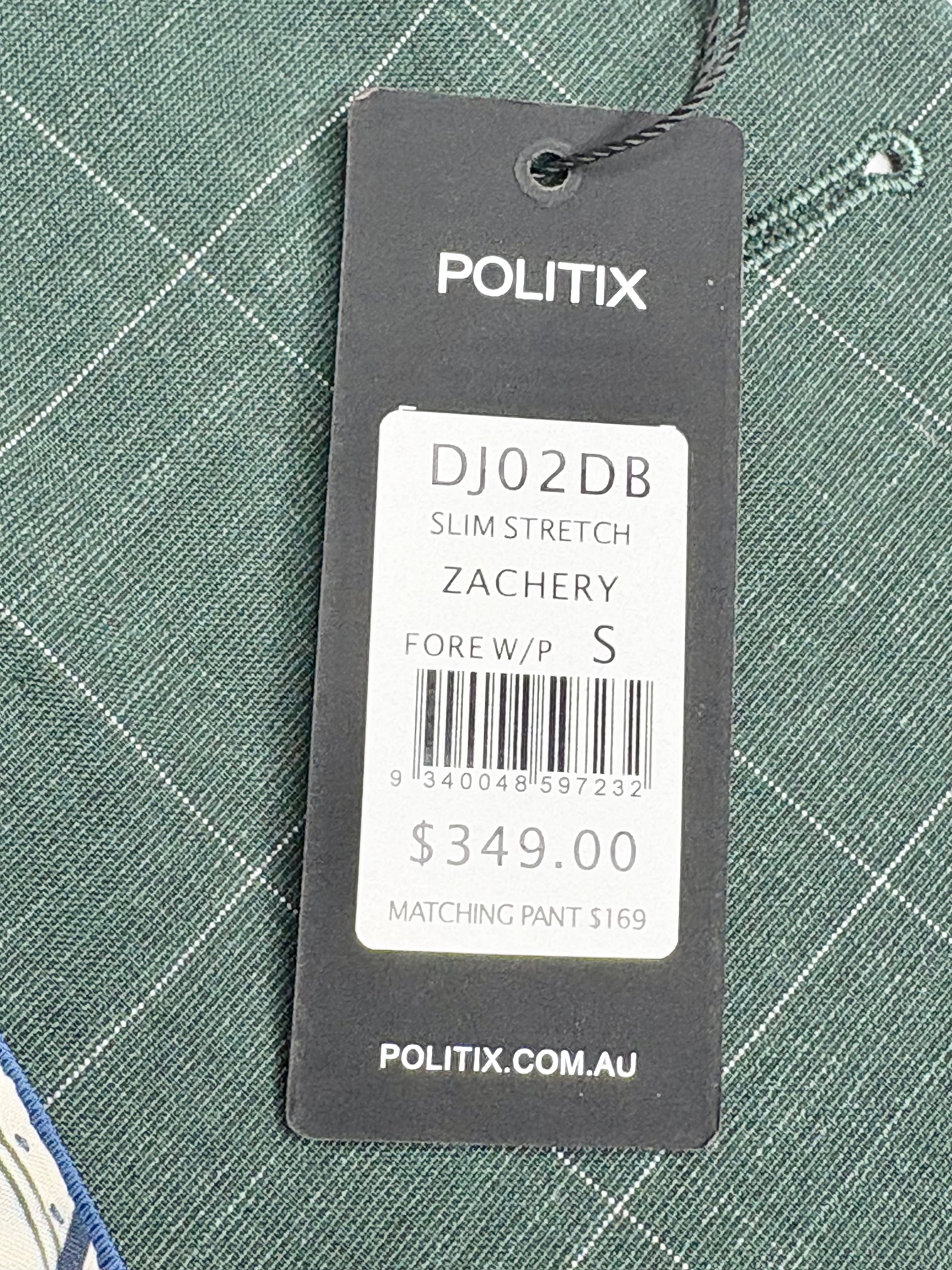 Politix Forest Green Checked 'Zachery' Slim-Stretch Jacket - S