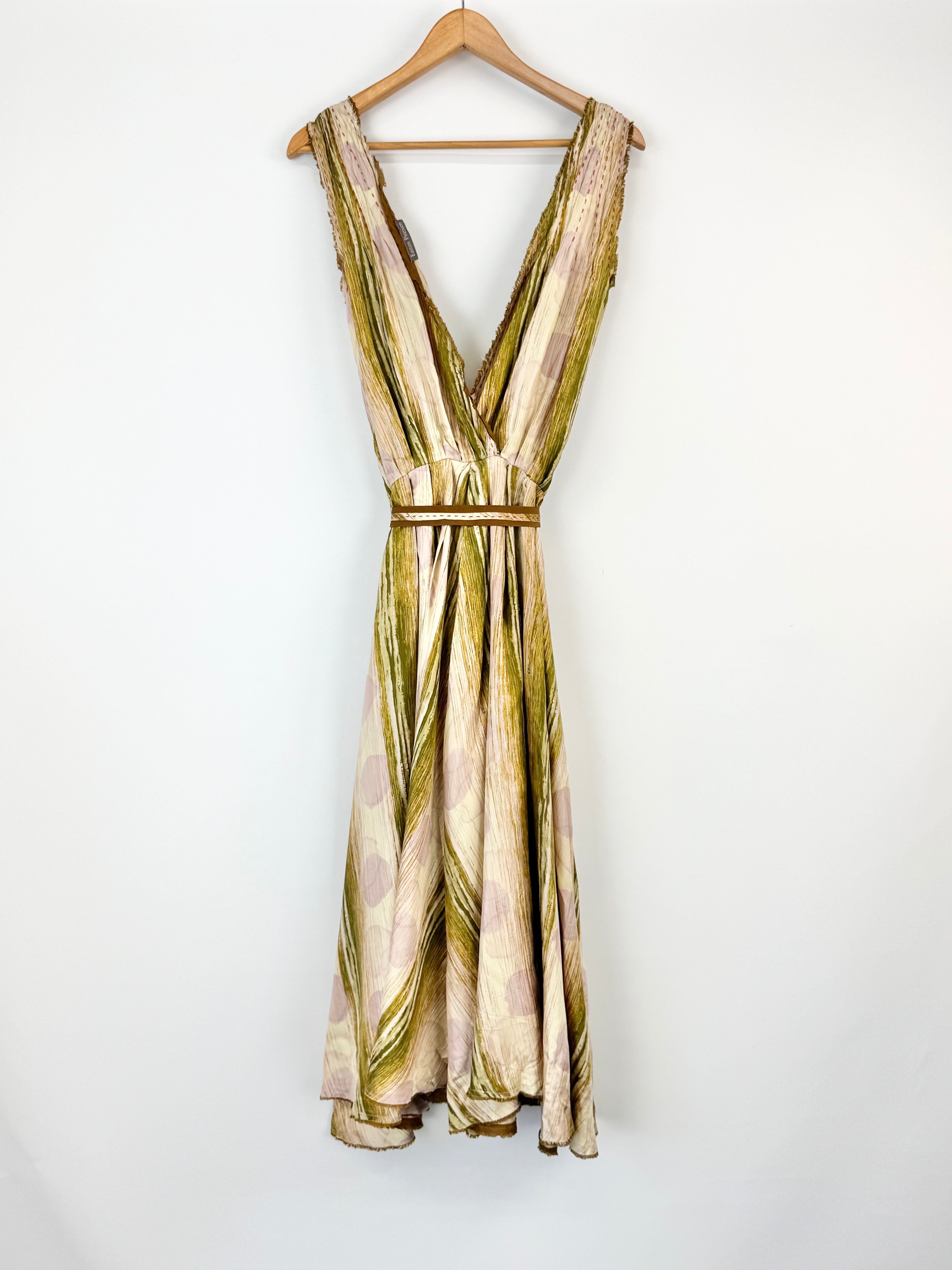 Easton Pearson Green & Mauve Striped Silk Maxi Dress - AU12