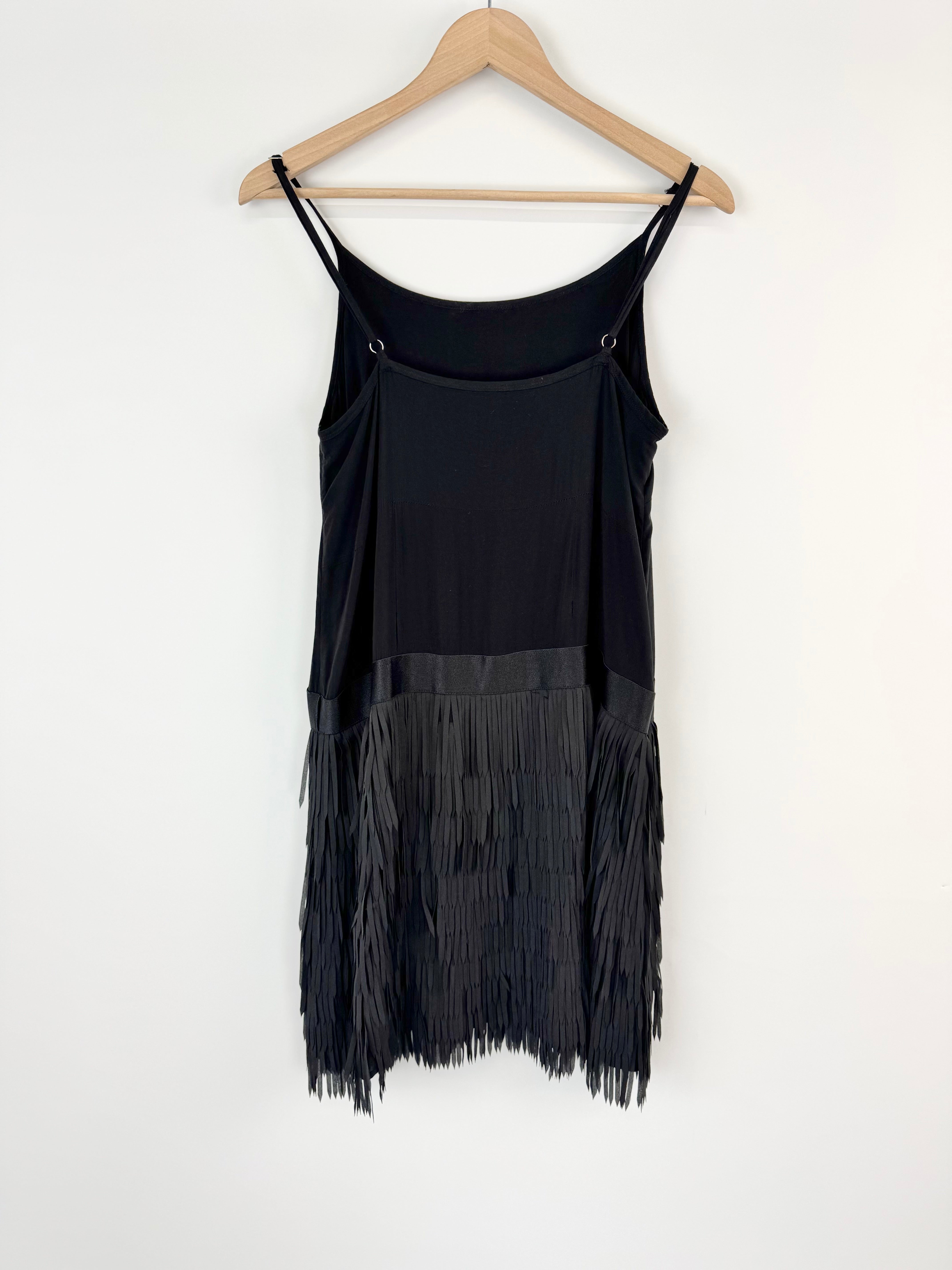 Flannel Black Strappy Fringed Hem Dress - AU10