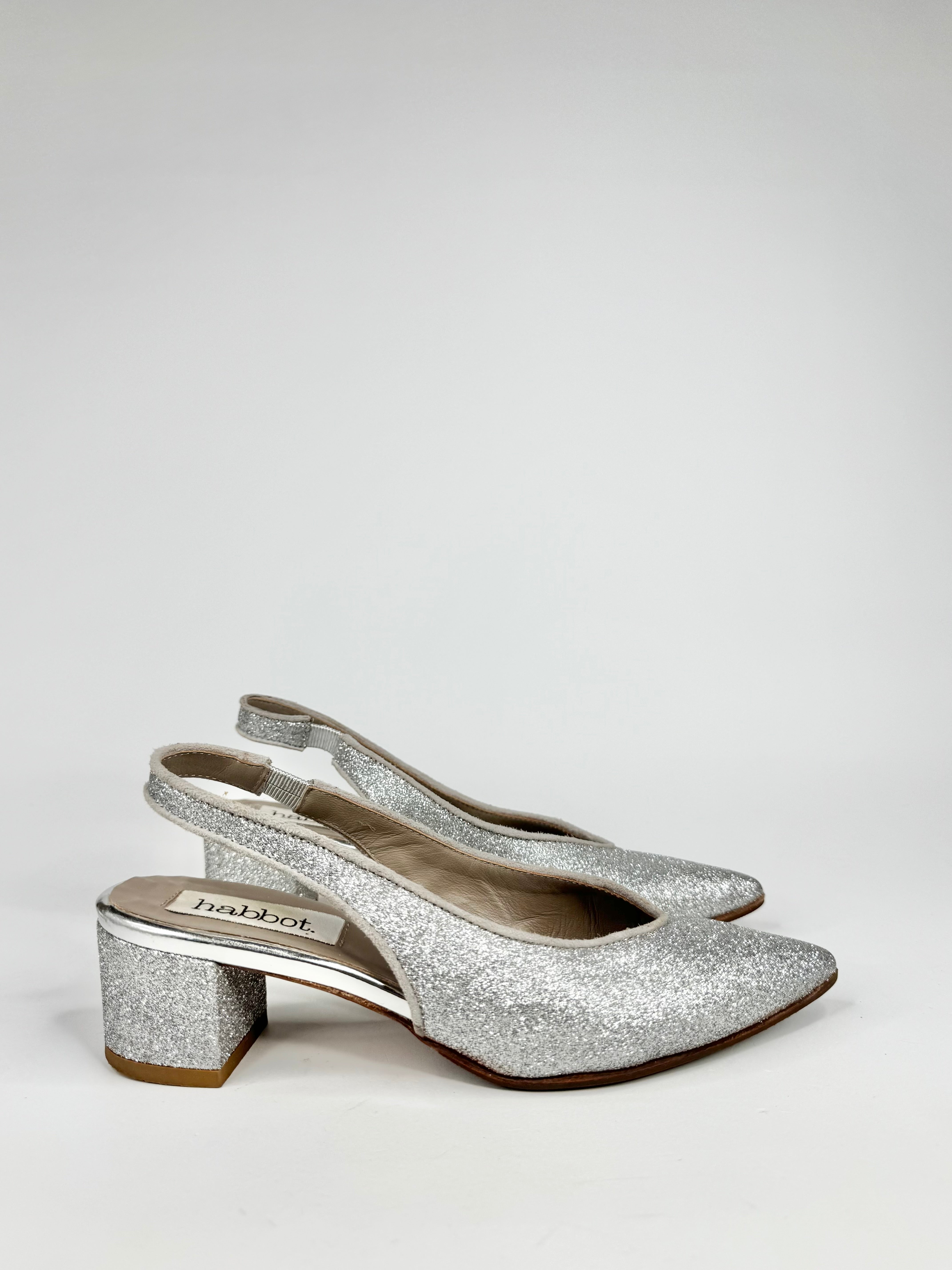 Habbot 'Gabba' Glittery Silver Sling Backs - EU35