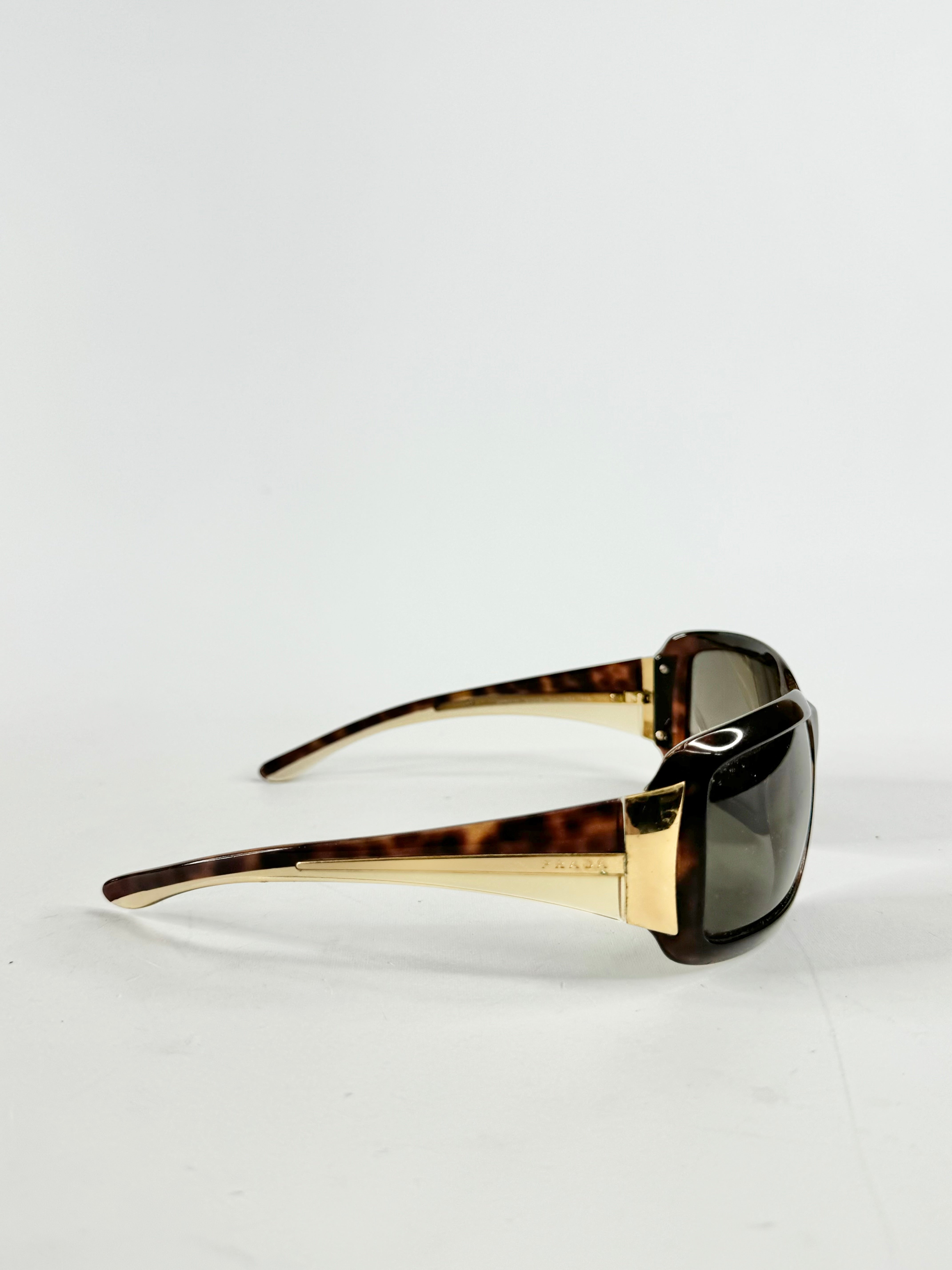 Prada Dark Brown Tortoiseshell Rectangular Sunglasses