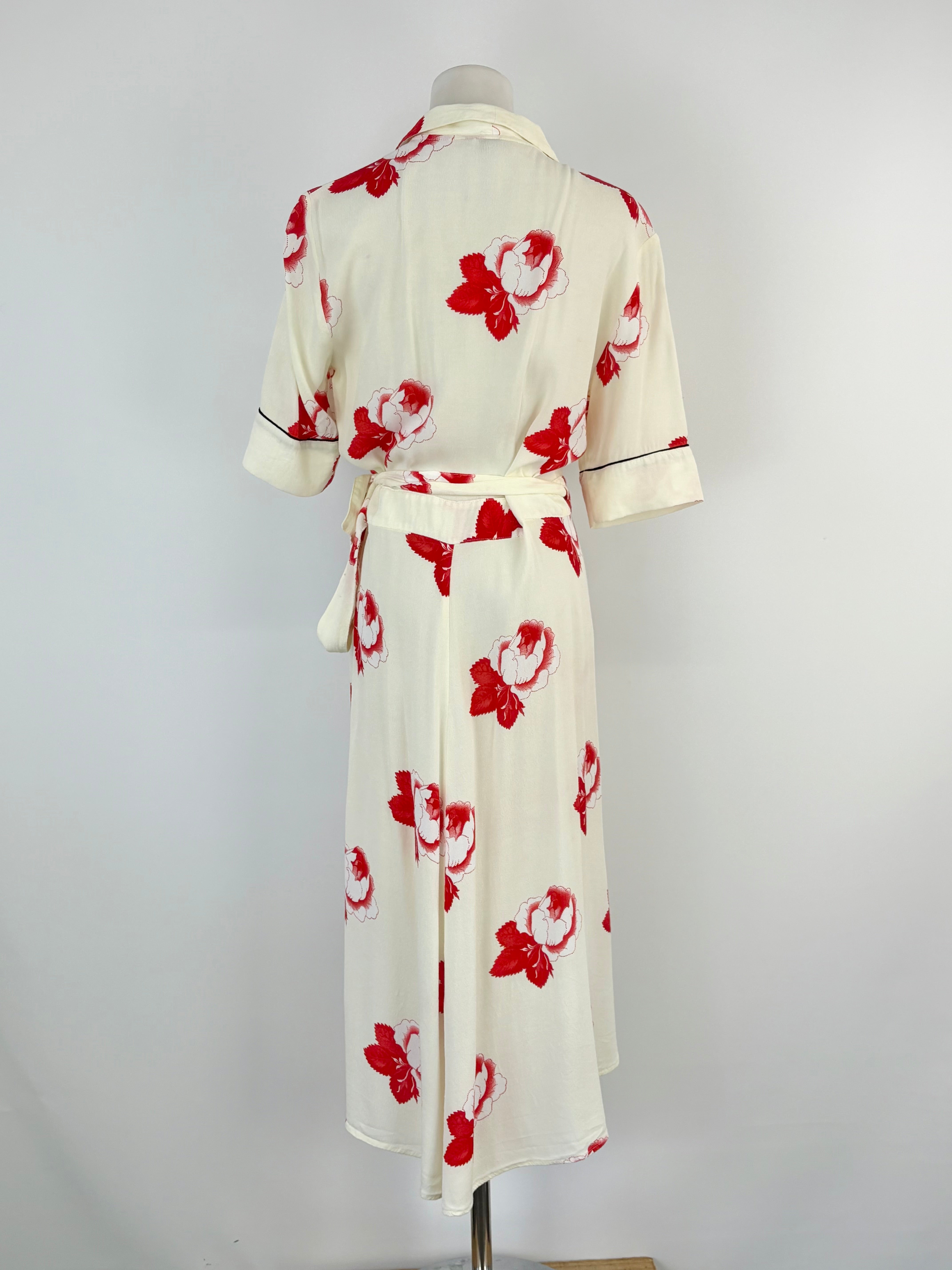 Ganni 'Harley' Crepe Cream & Red Floral Wrap Dress - AU8