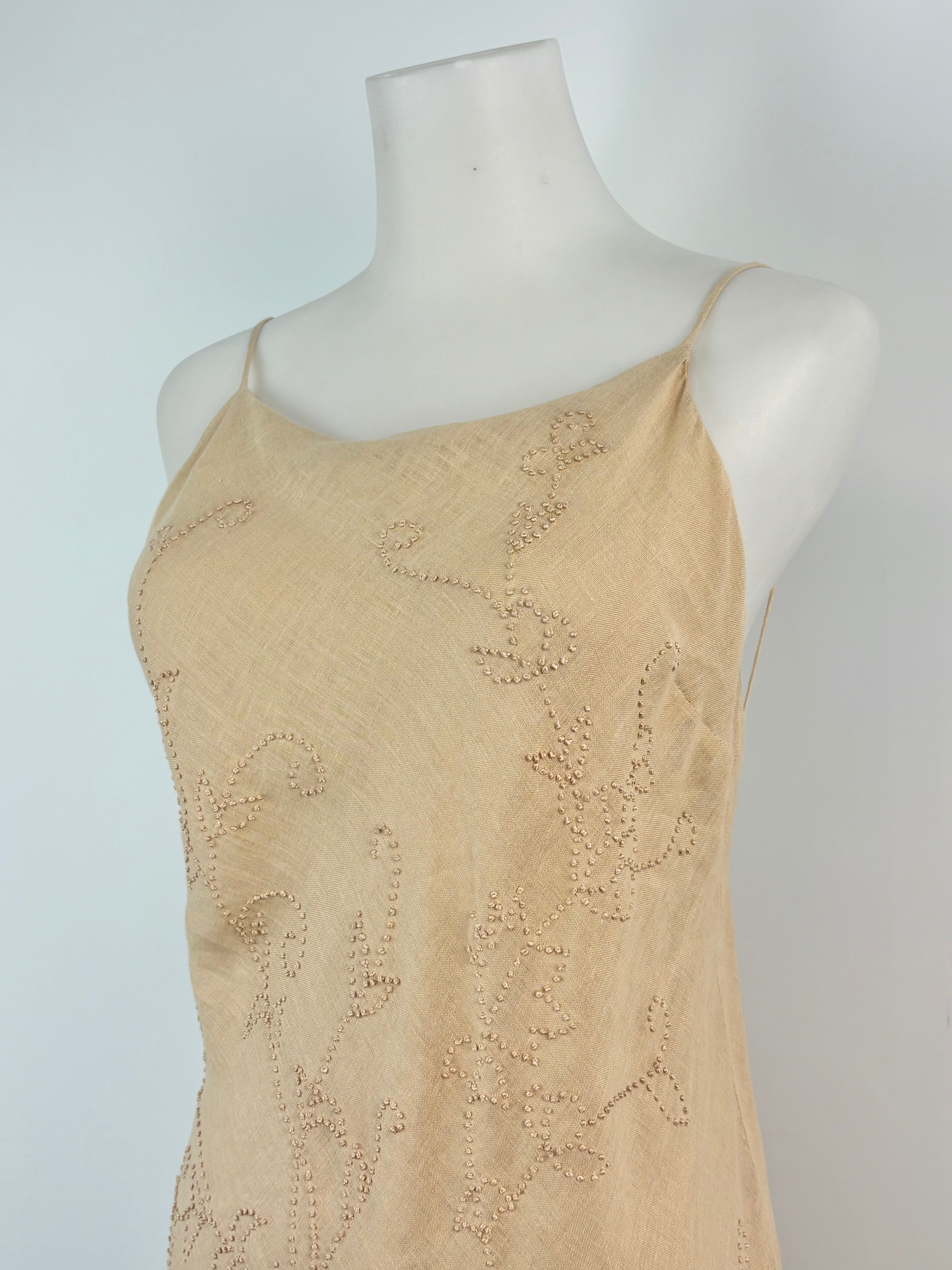 Alberta Ferretti Sandy Beige Linen Layered Strap Dress - AU8/10