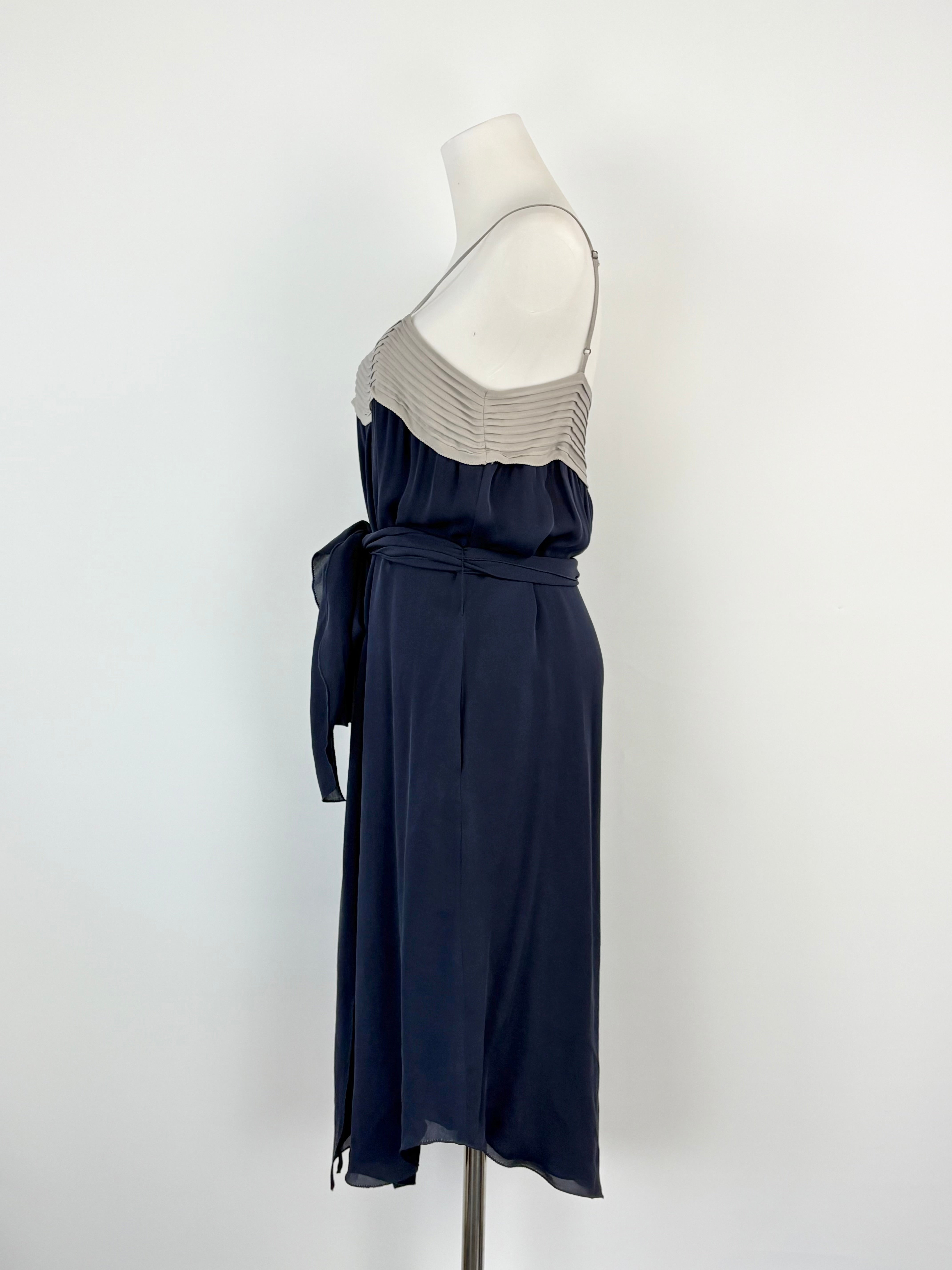 L'Agence Navy Blue & Grey Silk Shift Dress - AU8