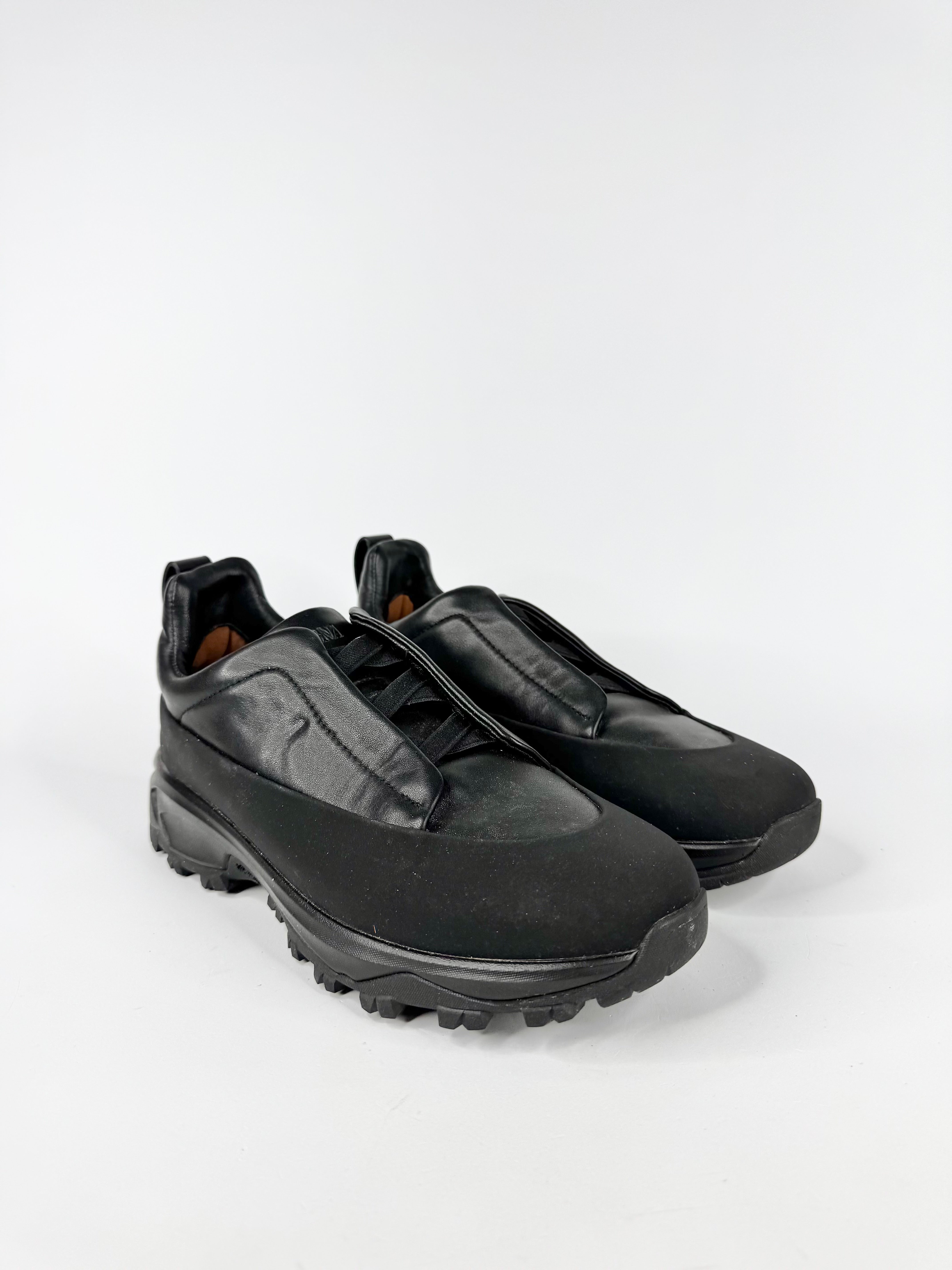 Zegna Black 'Triple Stitch' Monte Rubber Leather Slip on Sneakers - EU40