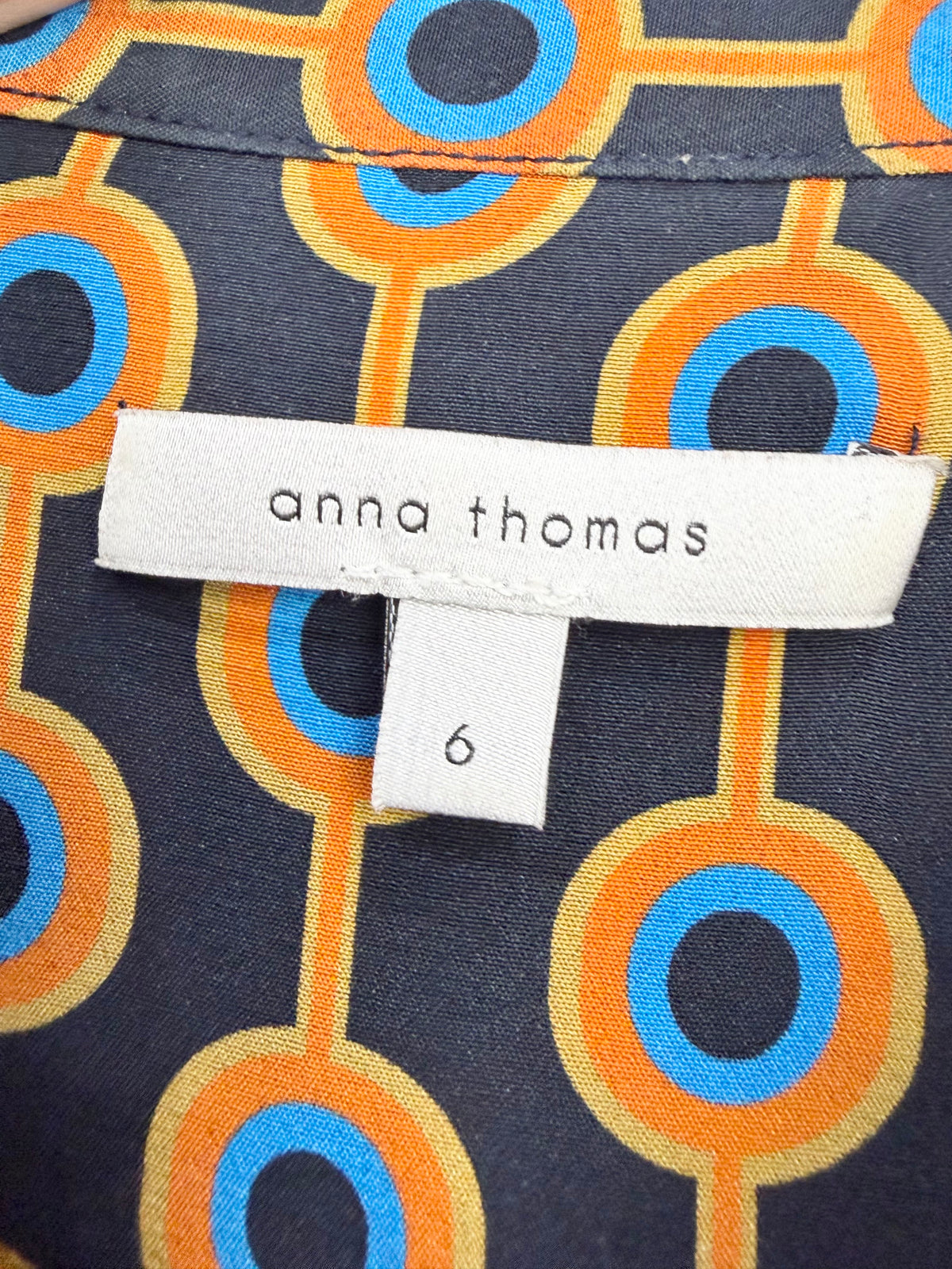 Anna Thomas Black Mod Patterned Silk Dress - AU6/8