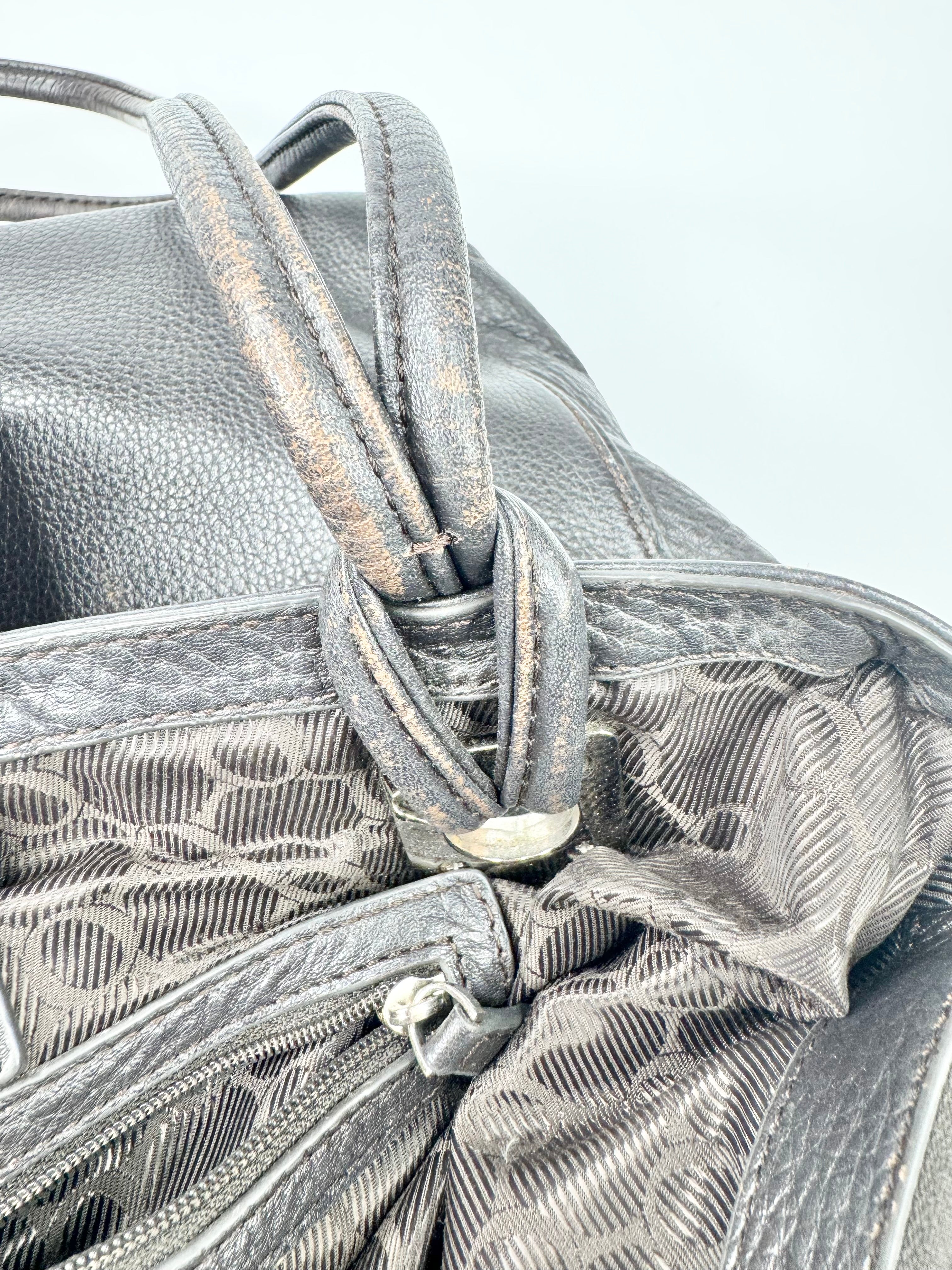 Oroton Brown Black Grained Leather Tote Bag