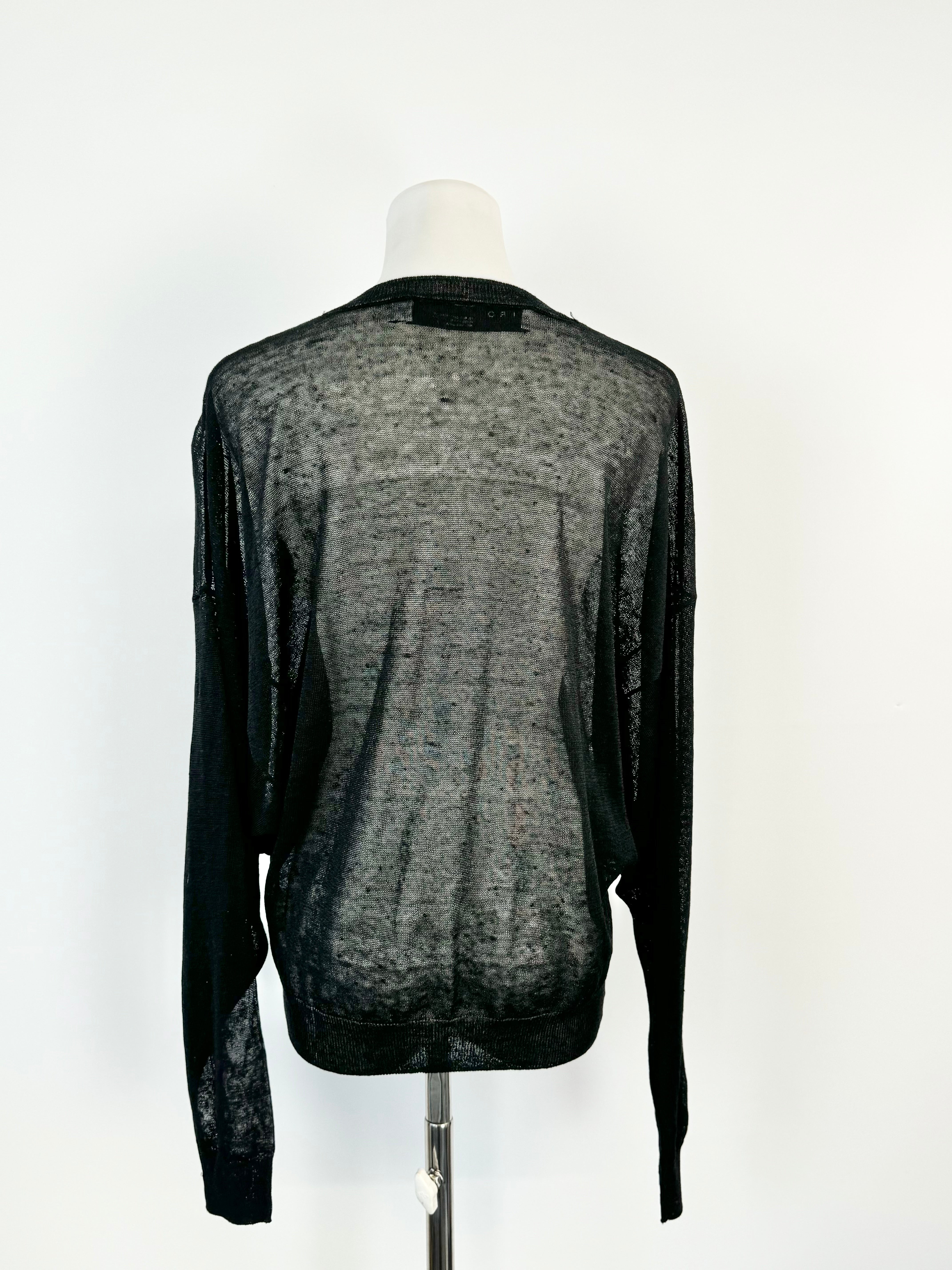 IRO Sheer Black Linen Knit 'Eugenie' Top - AU8
