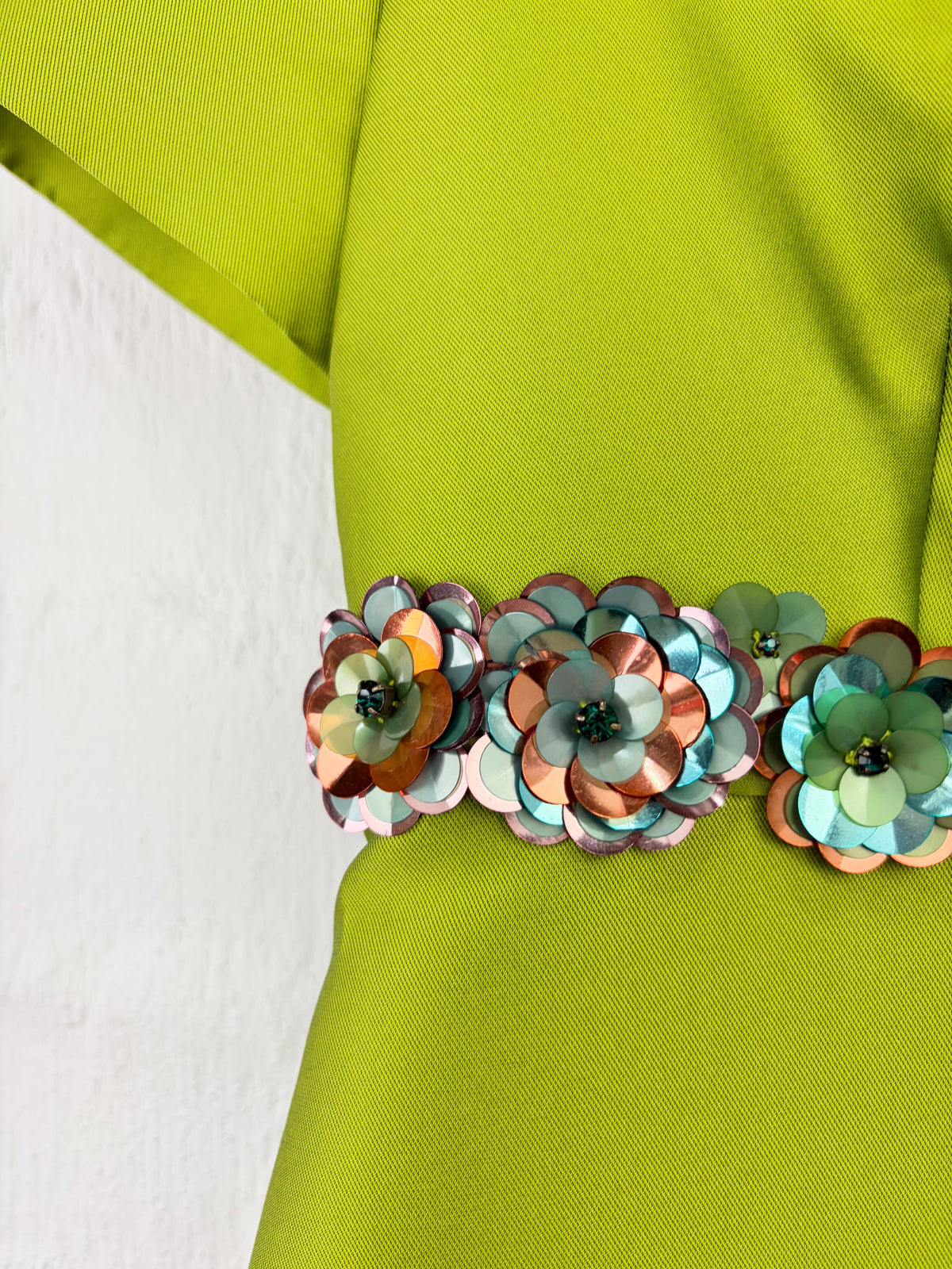 Paule Ka Chartreuse Structured Sequin Embellished Silk Blend Midi Dress - AU8/10