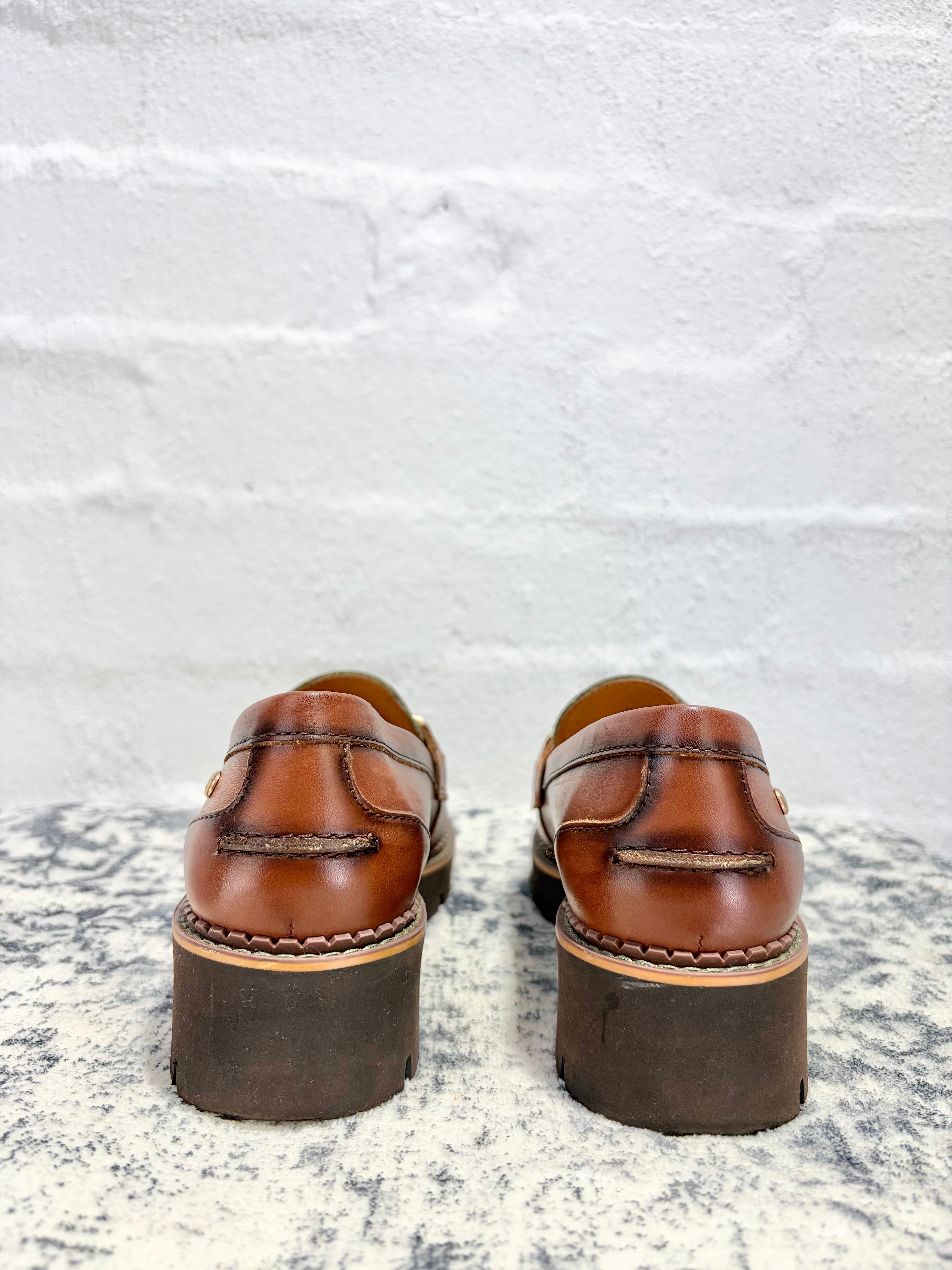 Pikolinos 'Vicar' Chestnut & Oliver Heeled Loafers - EU36