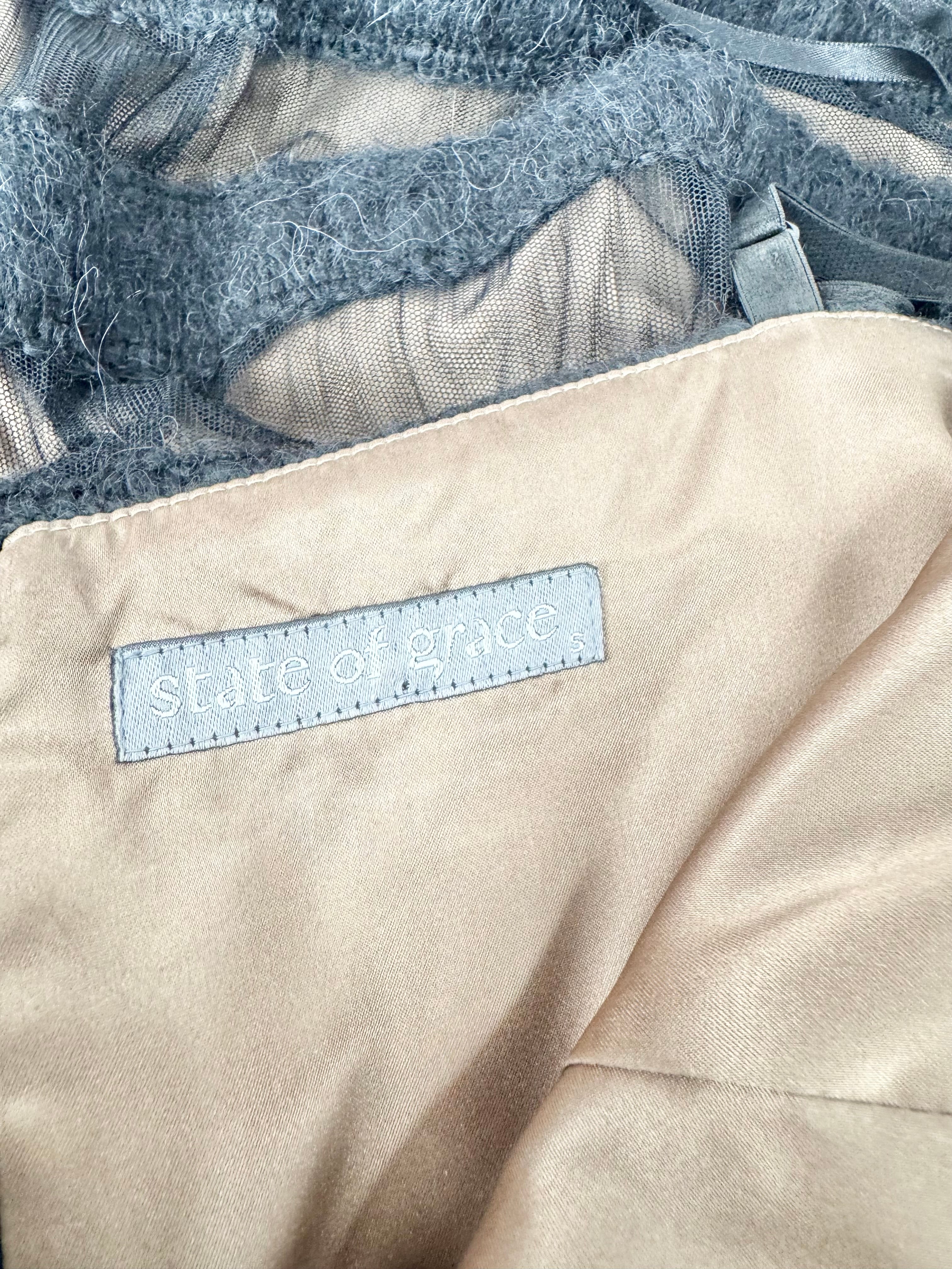 State of Grace Black & Champagne Striped Wool Cocktail Dress - AU8/10