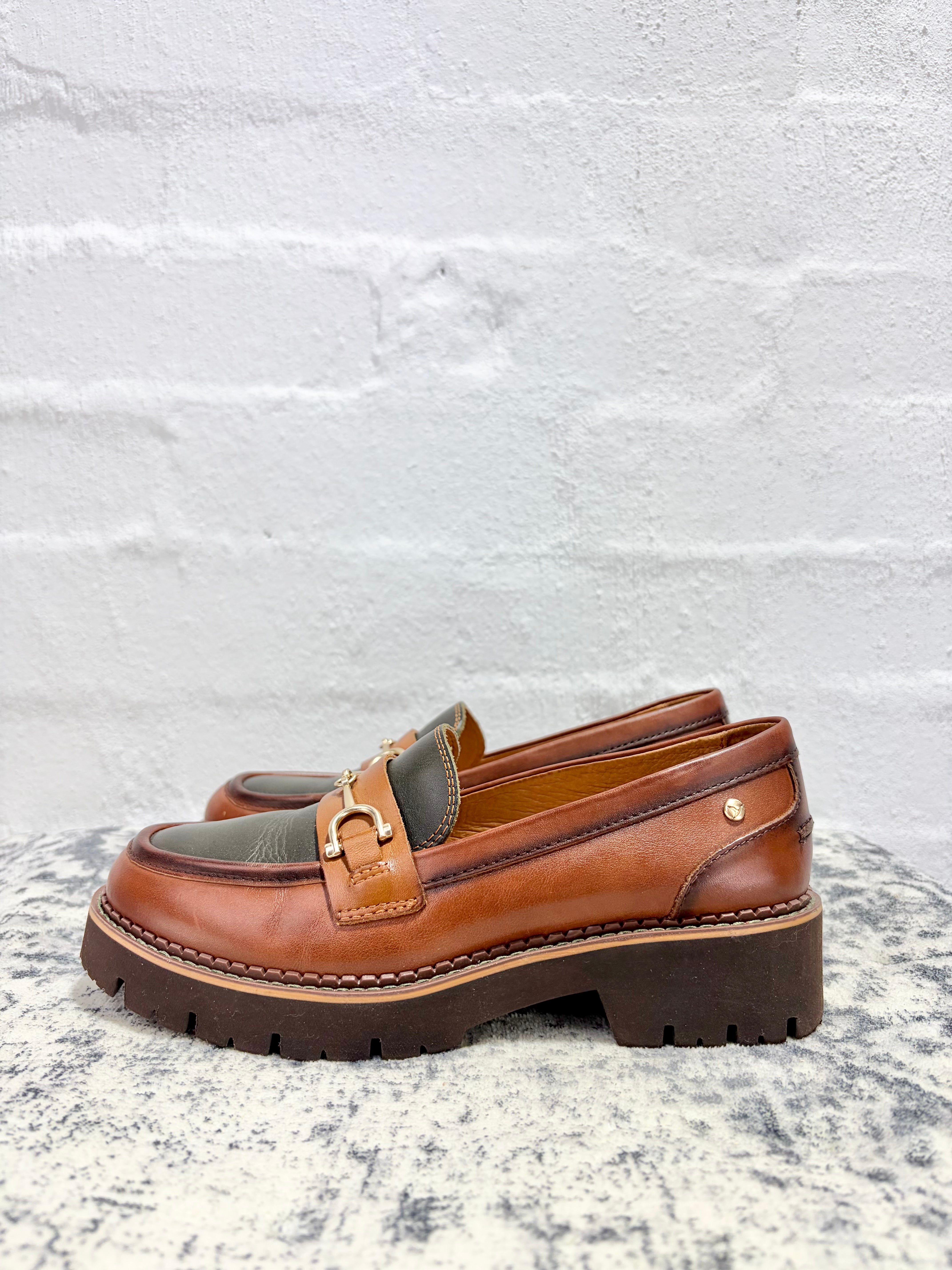 Pikolinos 'Vicar' Chestnut & Oliver Heeled Loafers - EU36