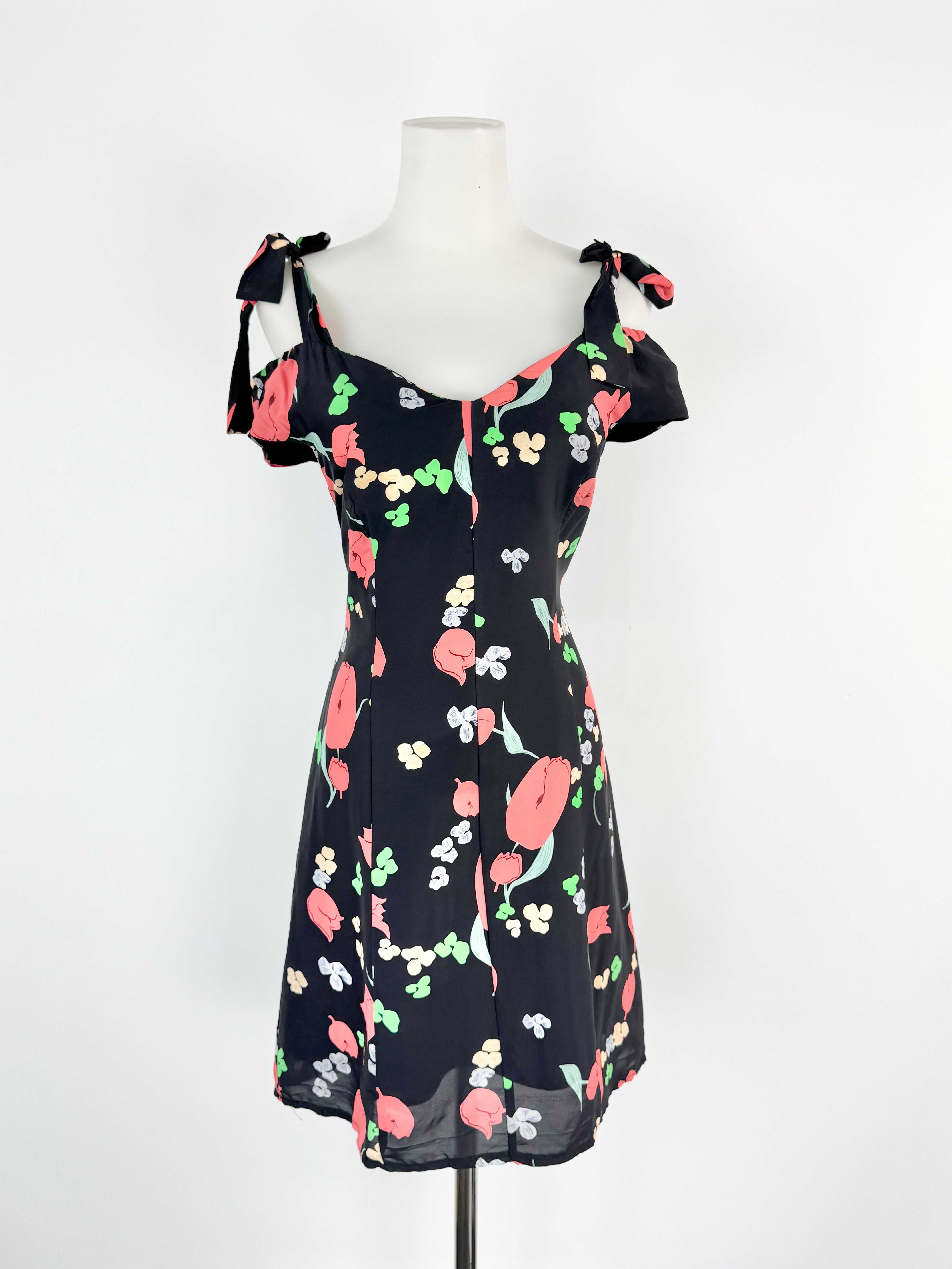 Alice McCall 'Confetti' Black & Floral Silk Blend Summer Dress - AU10