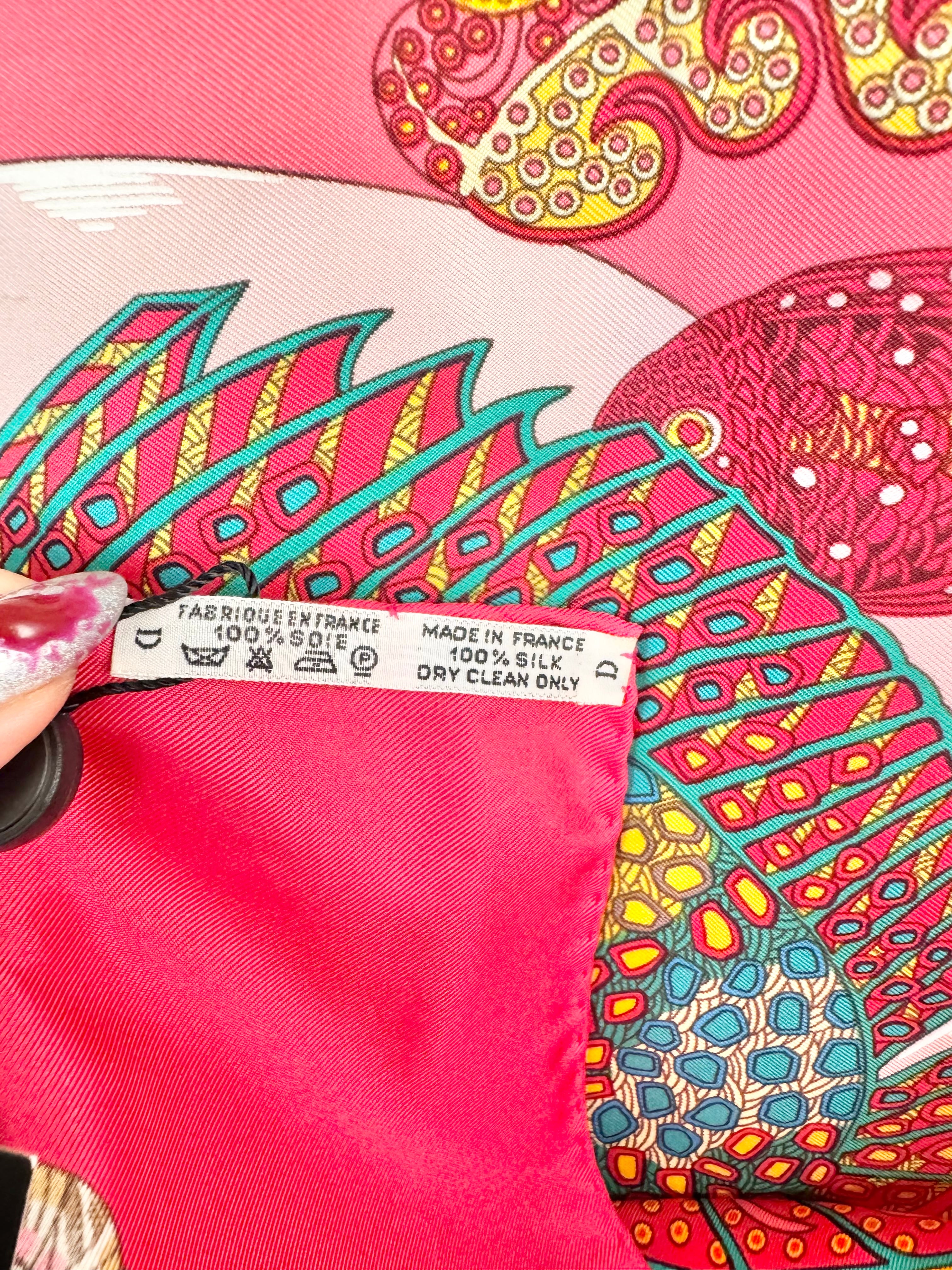 Hermès Cerise Pink Accordian Fish Silk Scarf