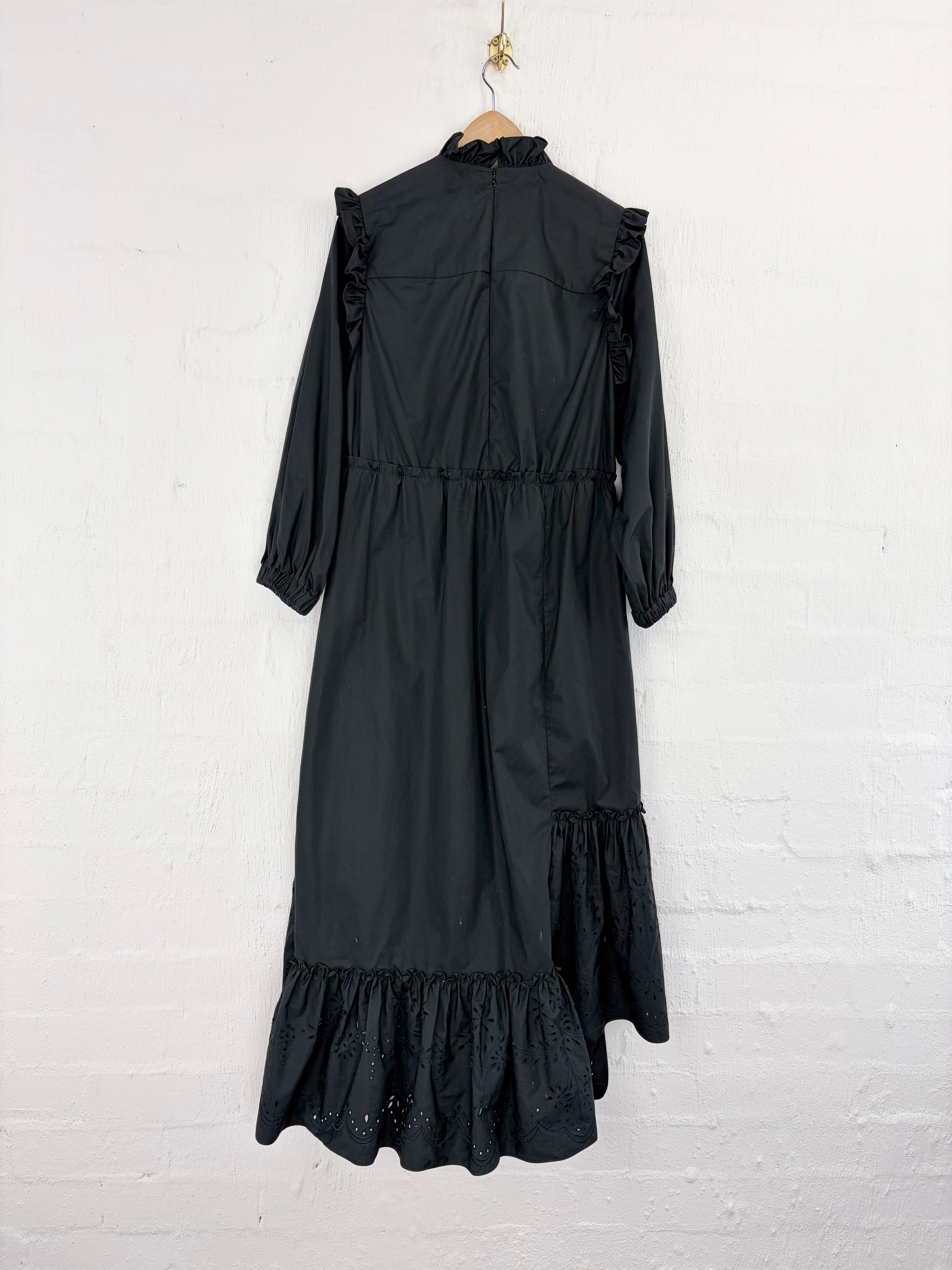 Biyan Black Ruffle Trim Long Sleeve Prairie Dress - AU12