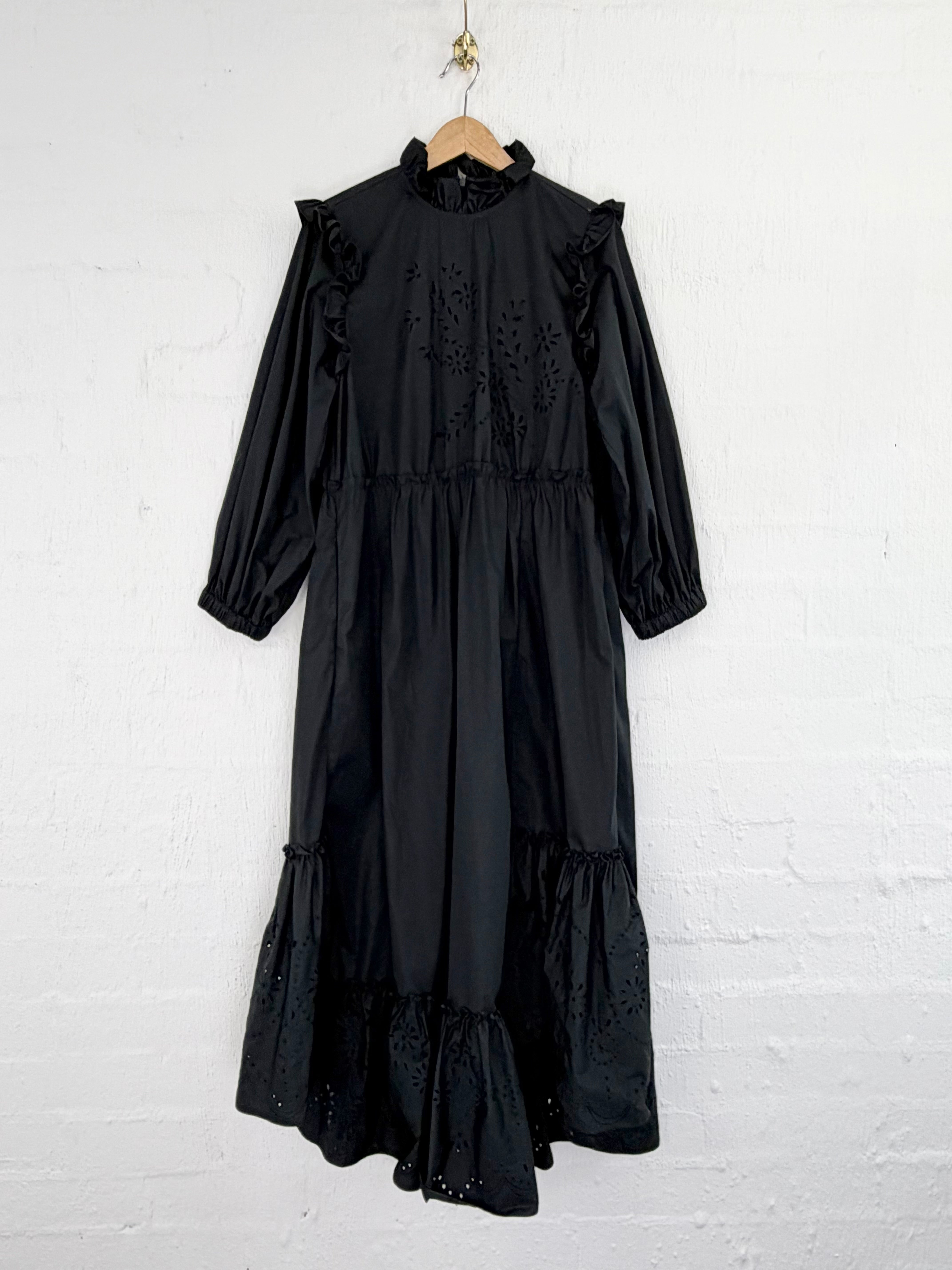 Biyan Black Ruffle Trim Long Sleeve Prairie Dress - AU12