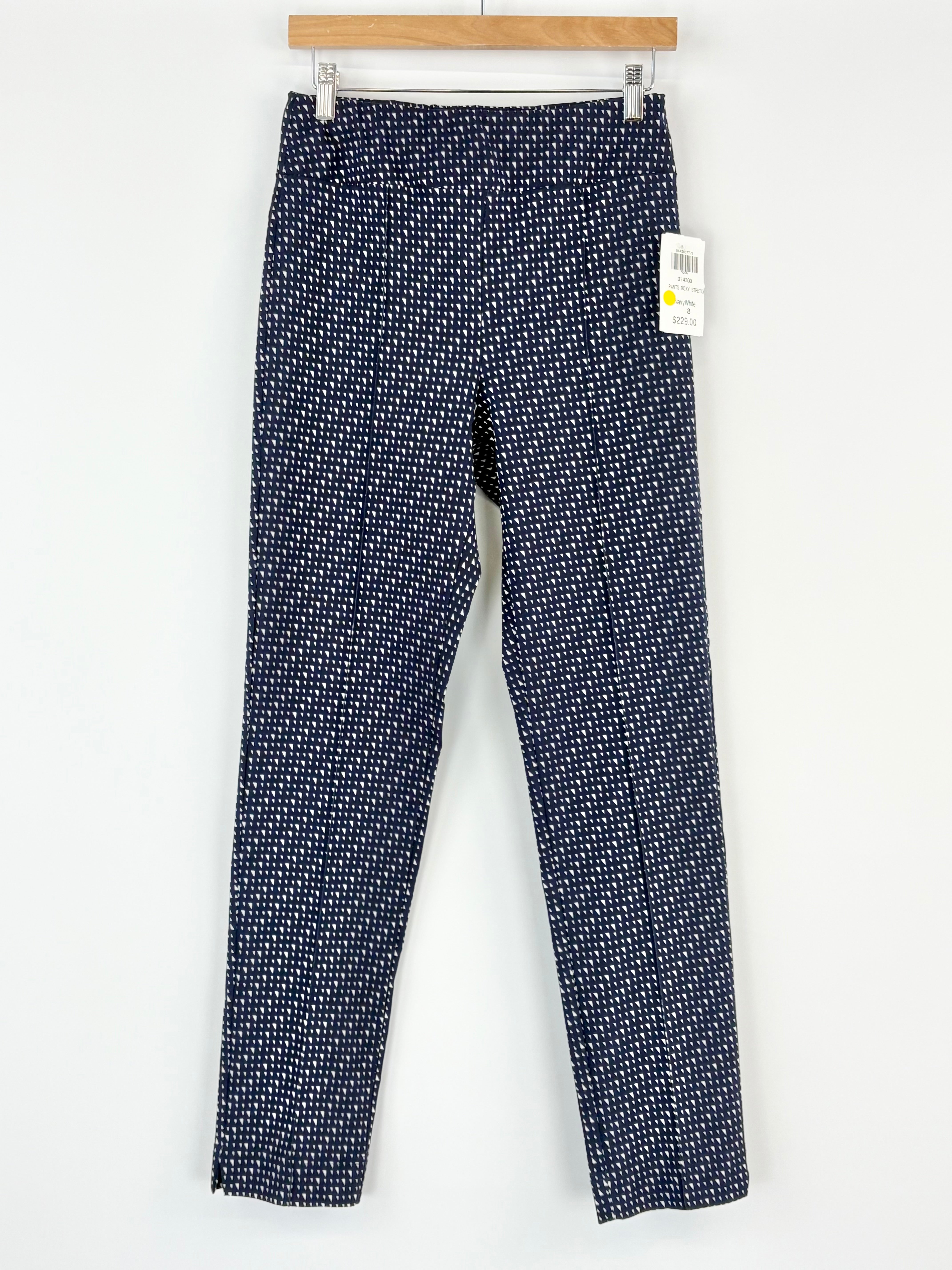 Roxanne Navy & White Geometric Pattern Stretch Pants - AU8