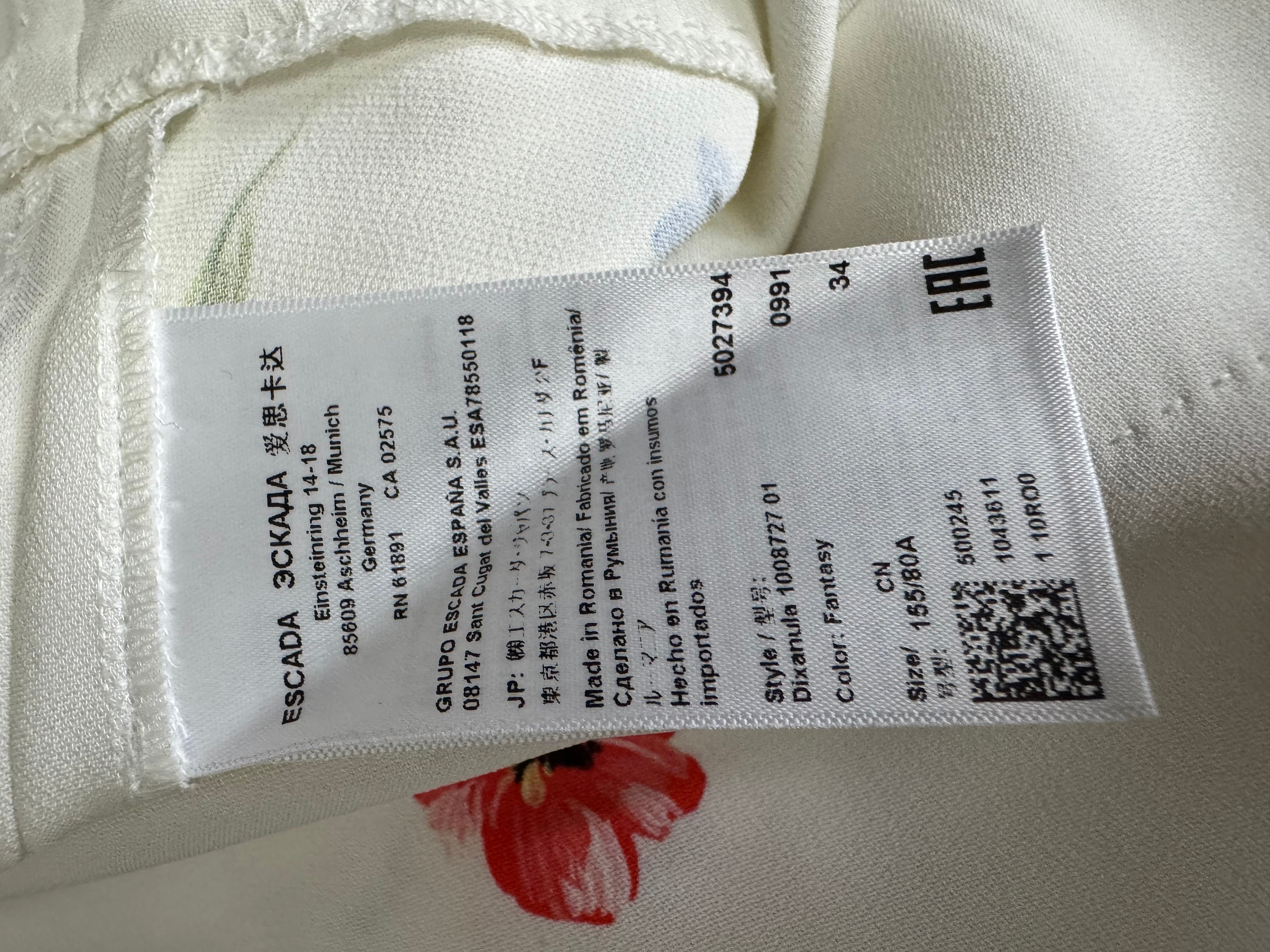 Escada White Watercolour Floral Dress - AU8/10