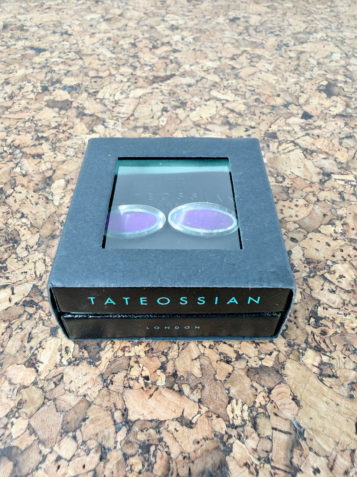 Tateossian Silver & Purple Mother of Pearl Bordered Cufflinks