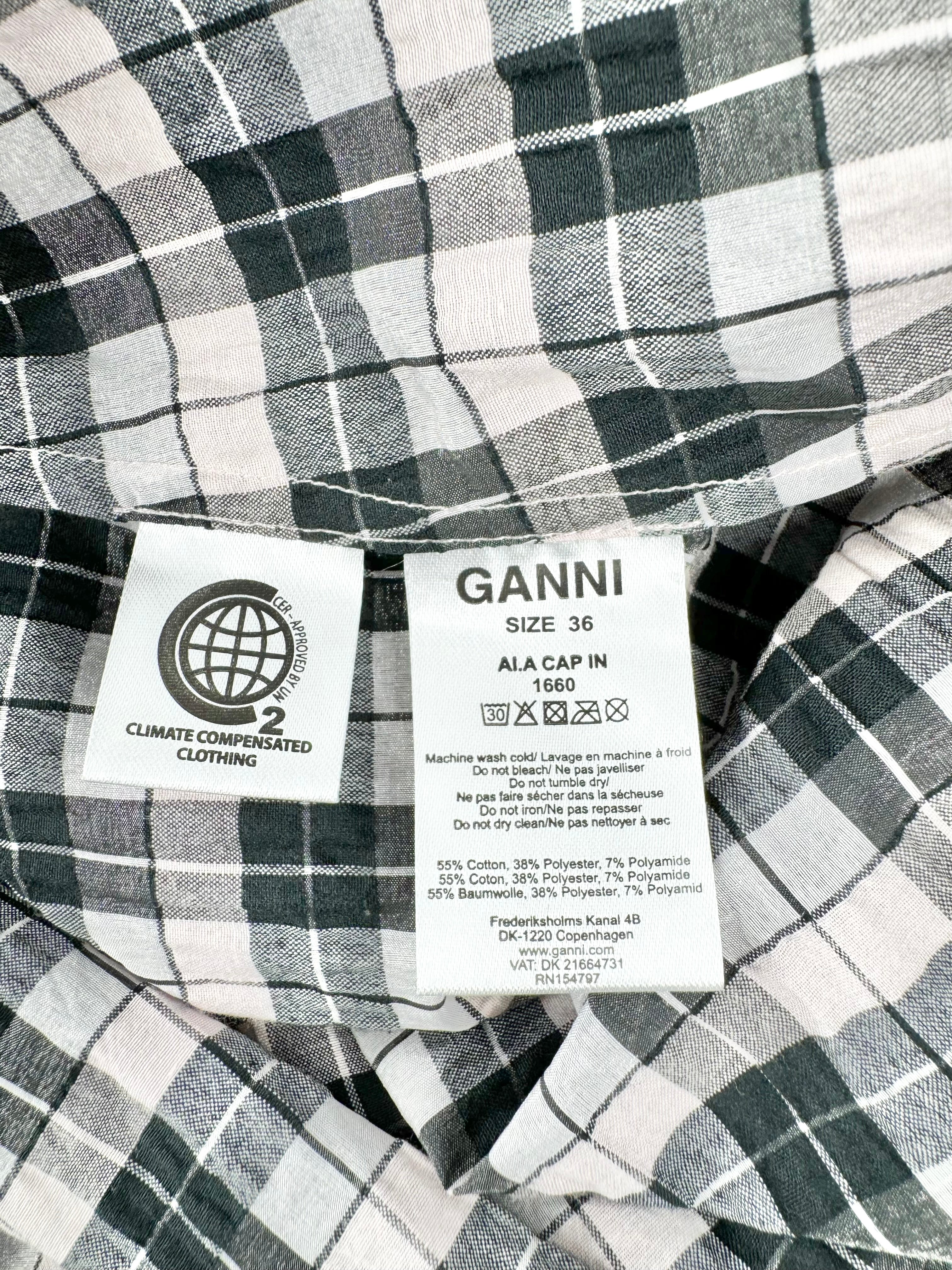 Ganni Pink Black & Silver Plaid Seersucker Maxi Skirt - AU8/10