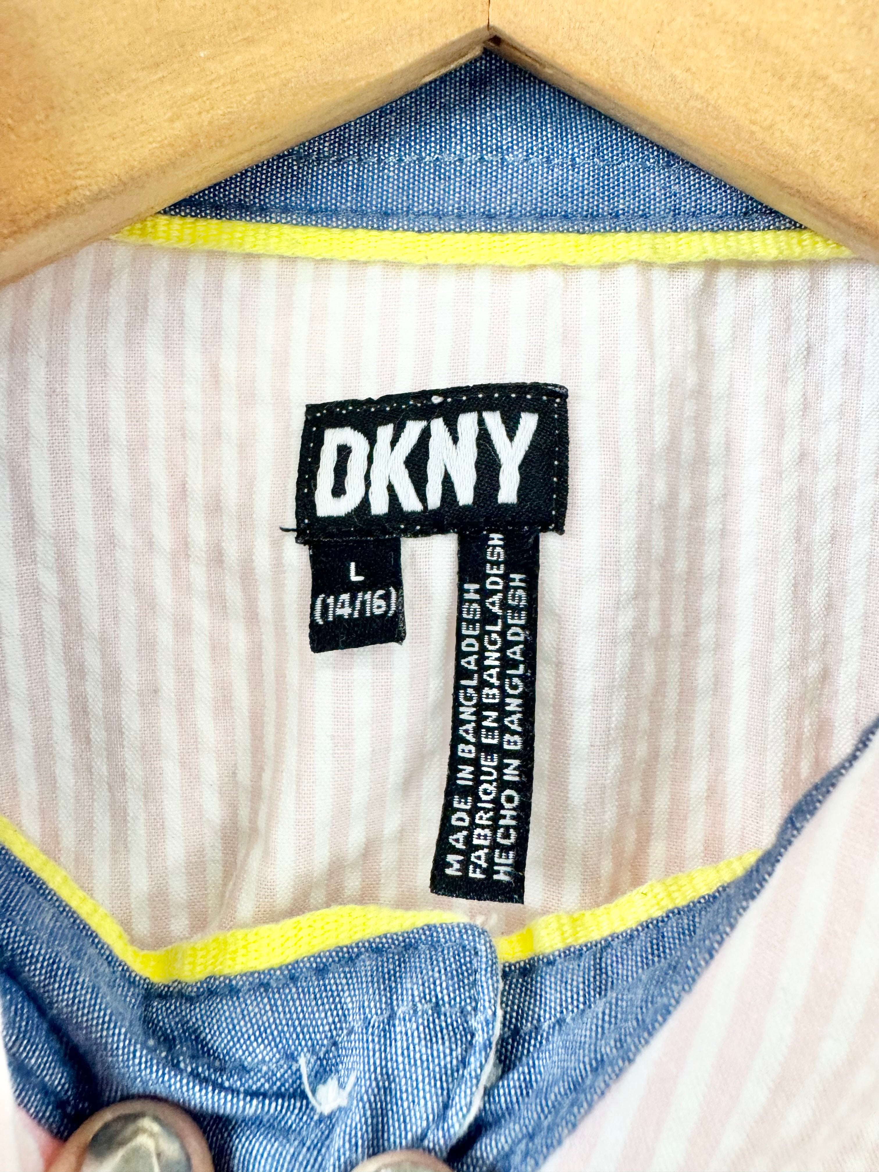 Y2K DKNY Pink & White Stripe Blouse - 14/16