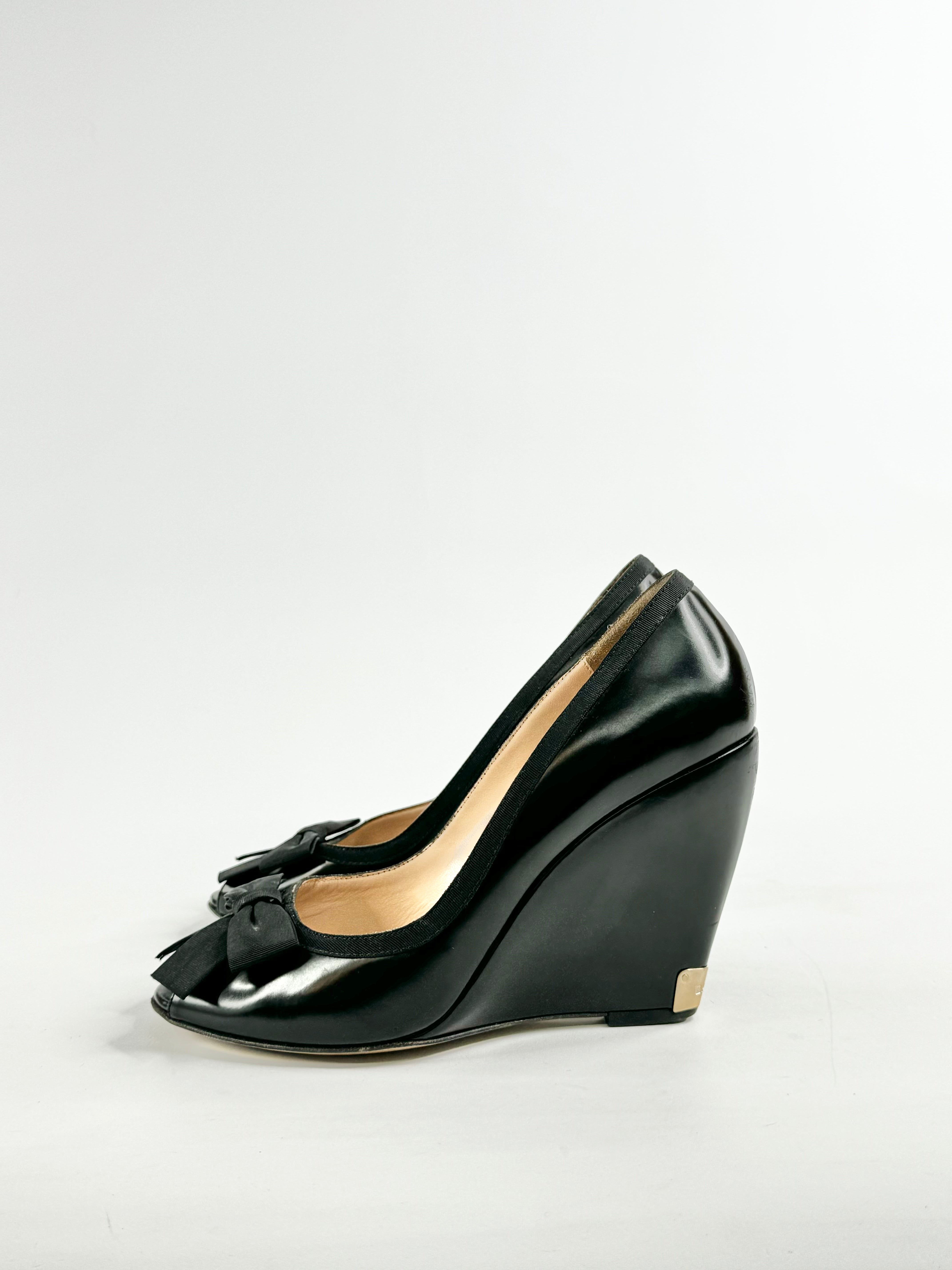 Bally Black 'Patrice' Peep Toe Wedges - EU38.5