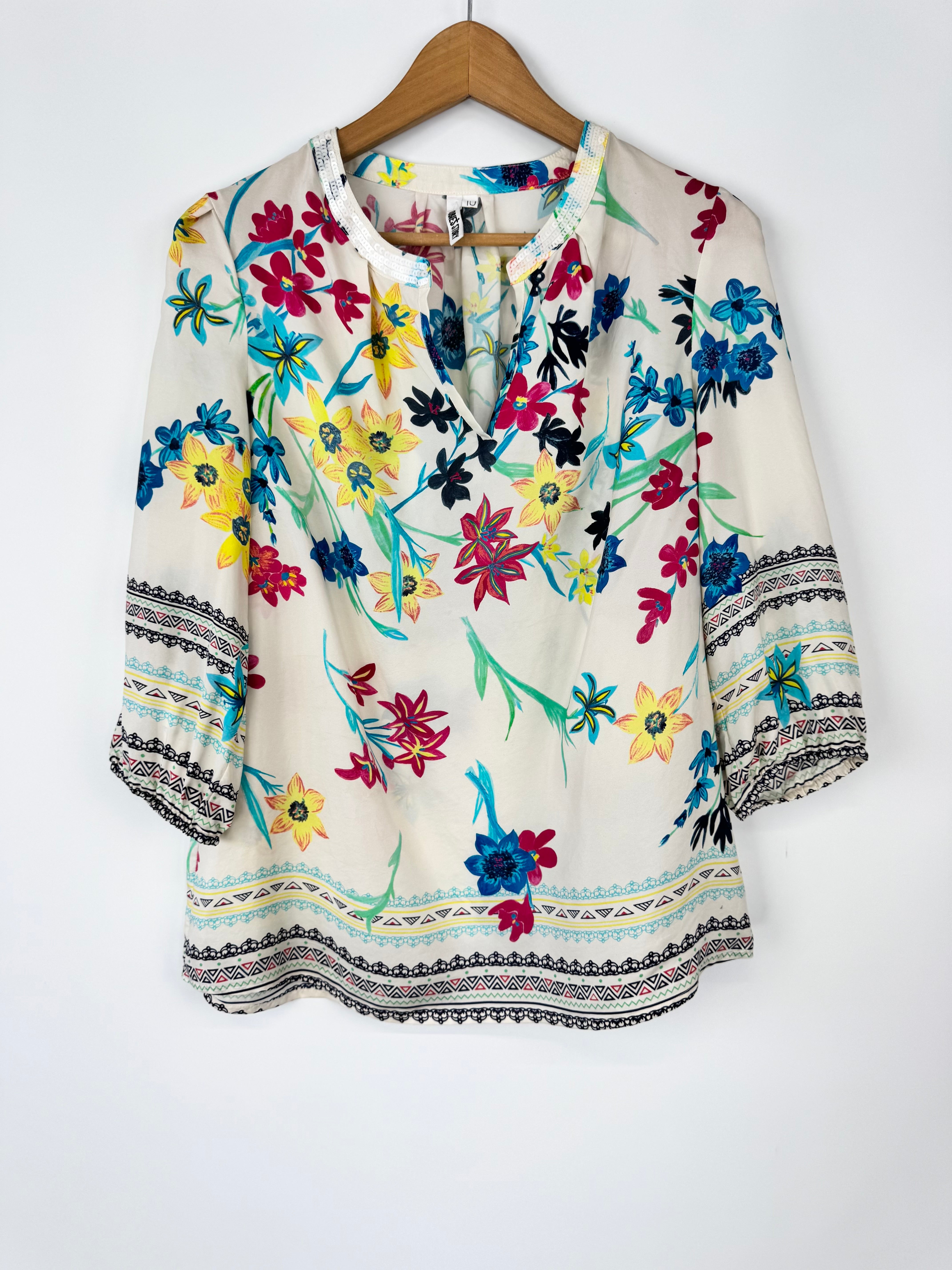 Loobie’s Story Silk Floral Motif V-Neck Blouse - AU10
