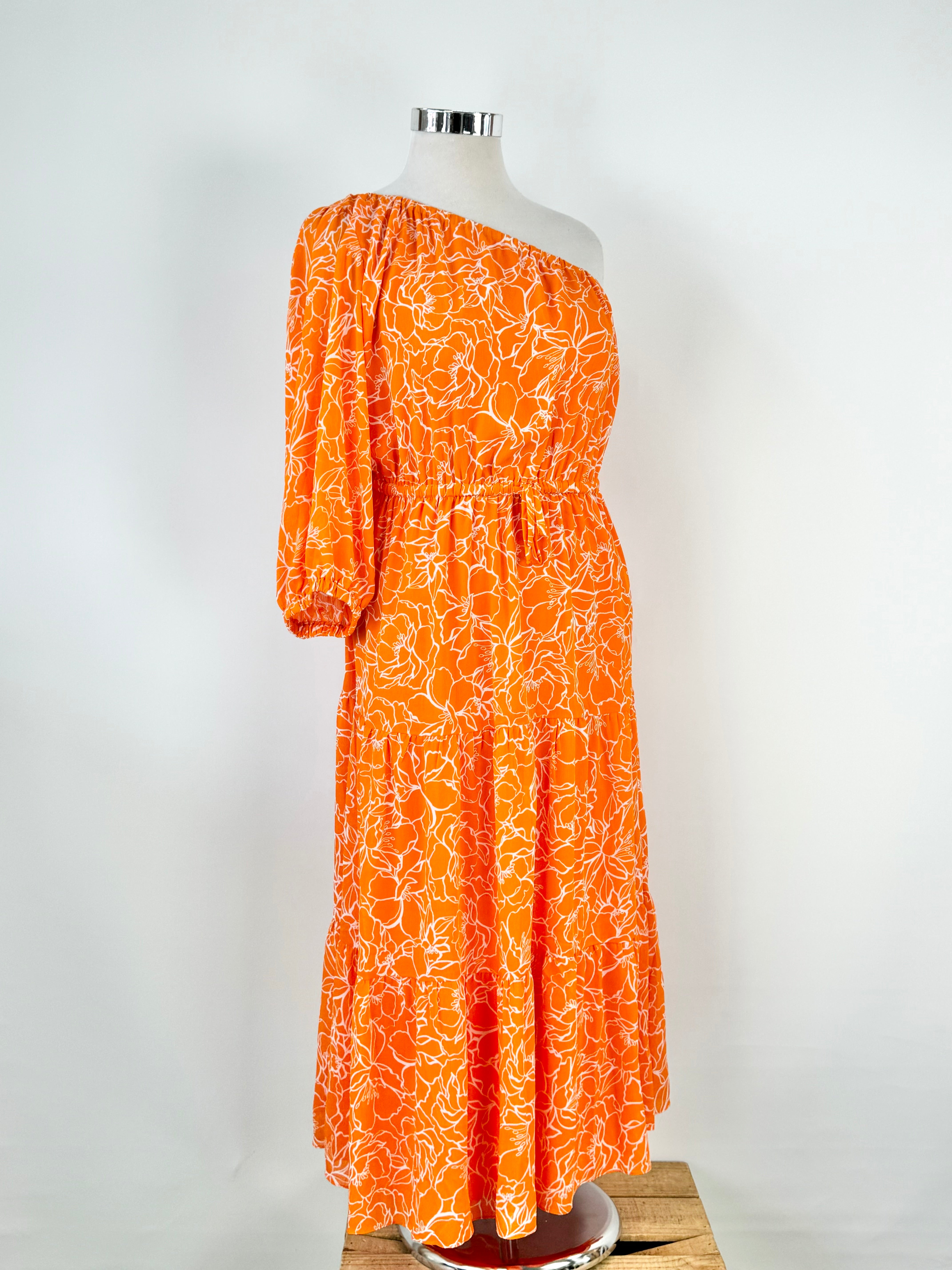 Tussah Orange Floral Off Shoulder Gown - AU14
