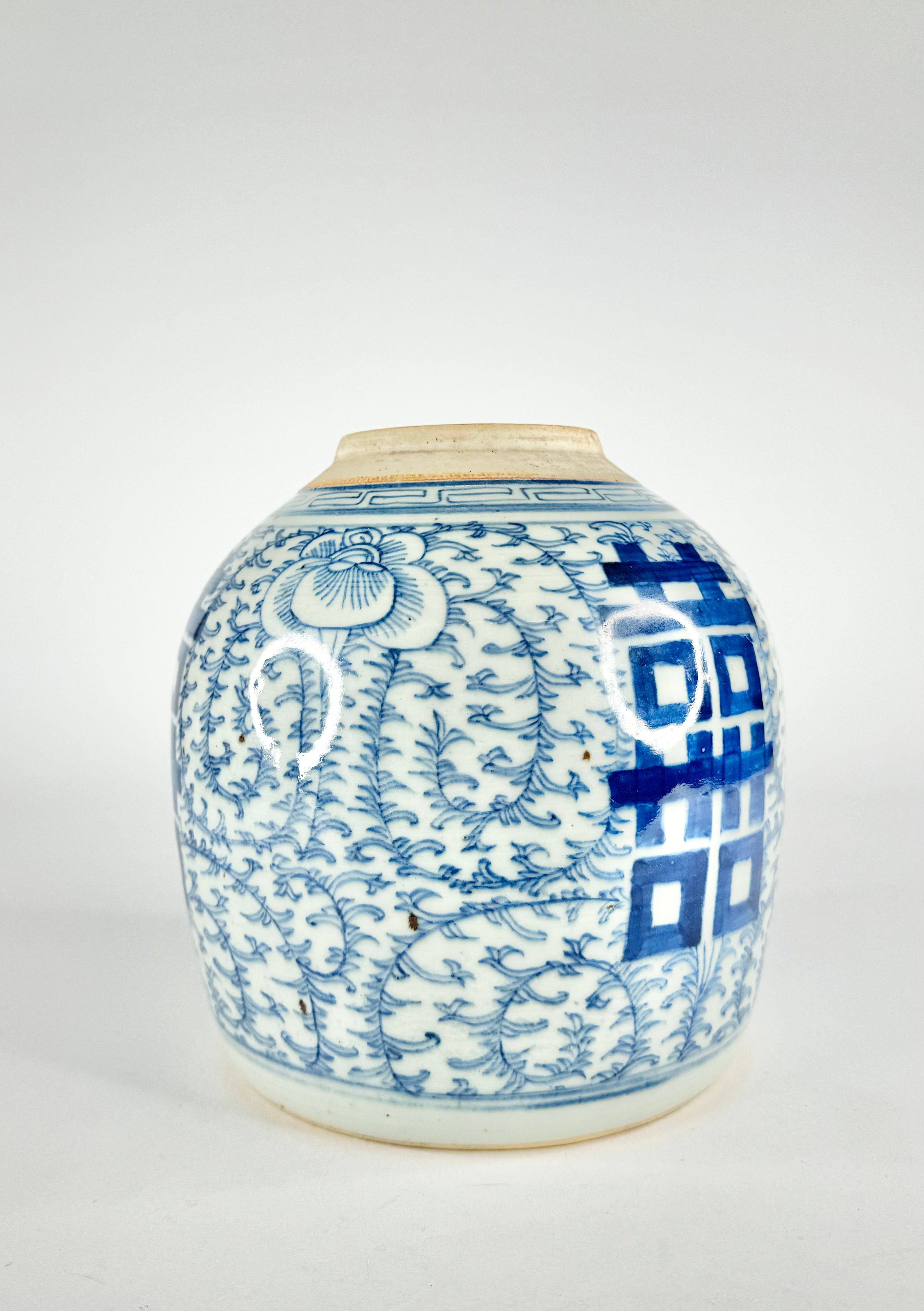 Antique Large Blue & White Floral Ginger Jar