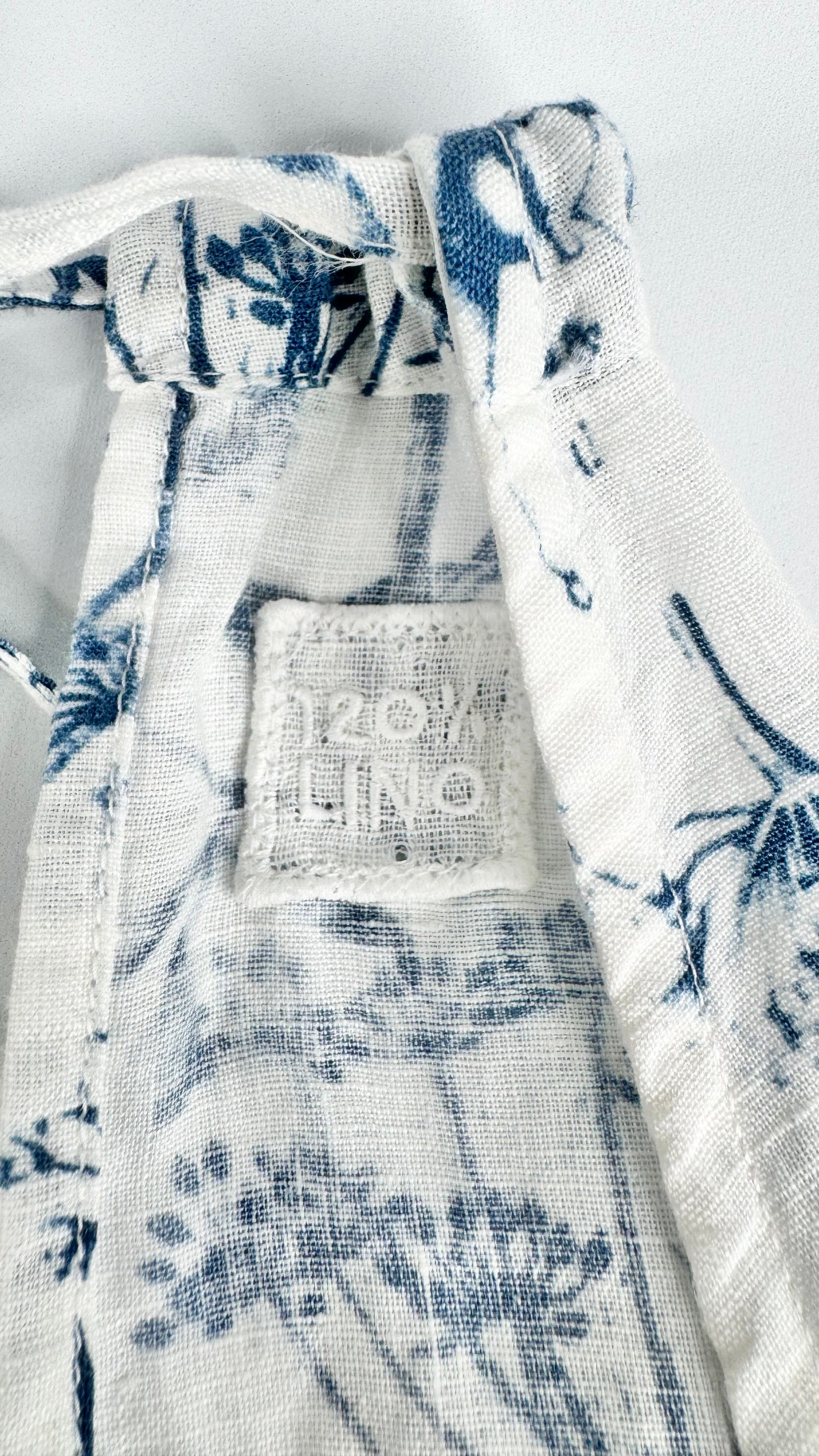 120% Lino White & Blue Patterned Halter Neck Maxi Dress - AU12