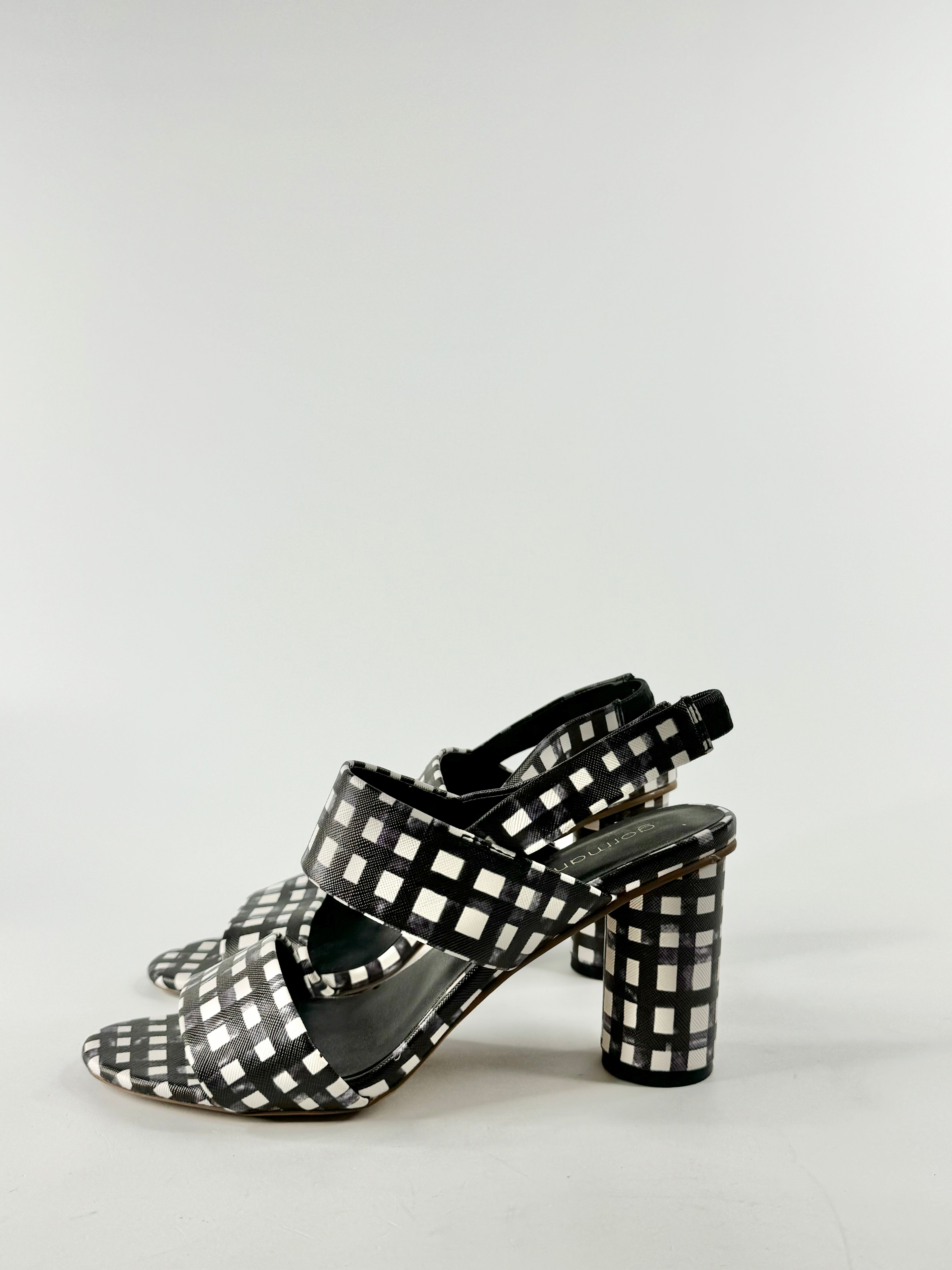 Gorman Black & White Gingham Pattern Sling Back Heels - EU40