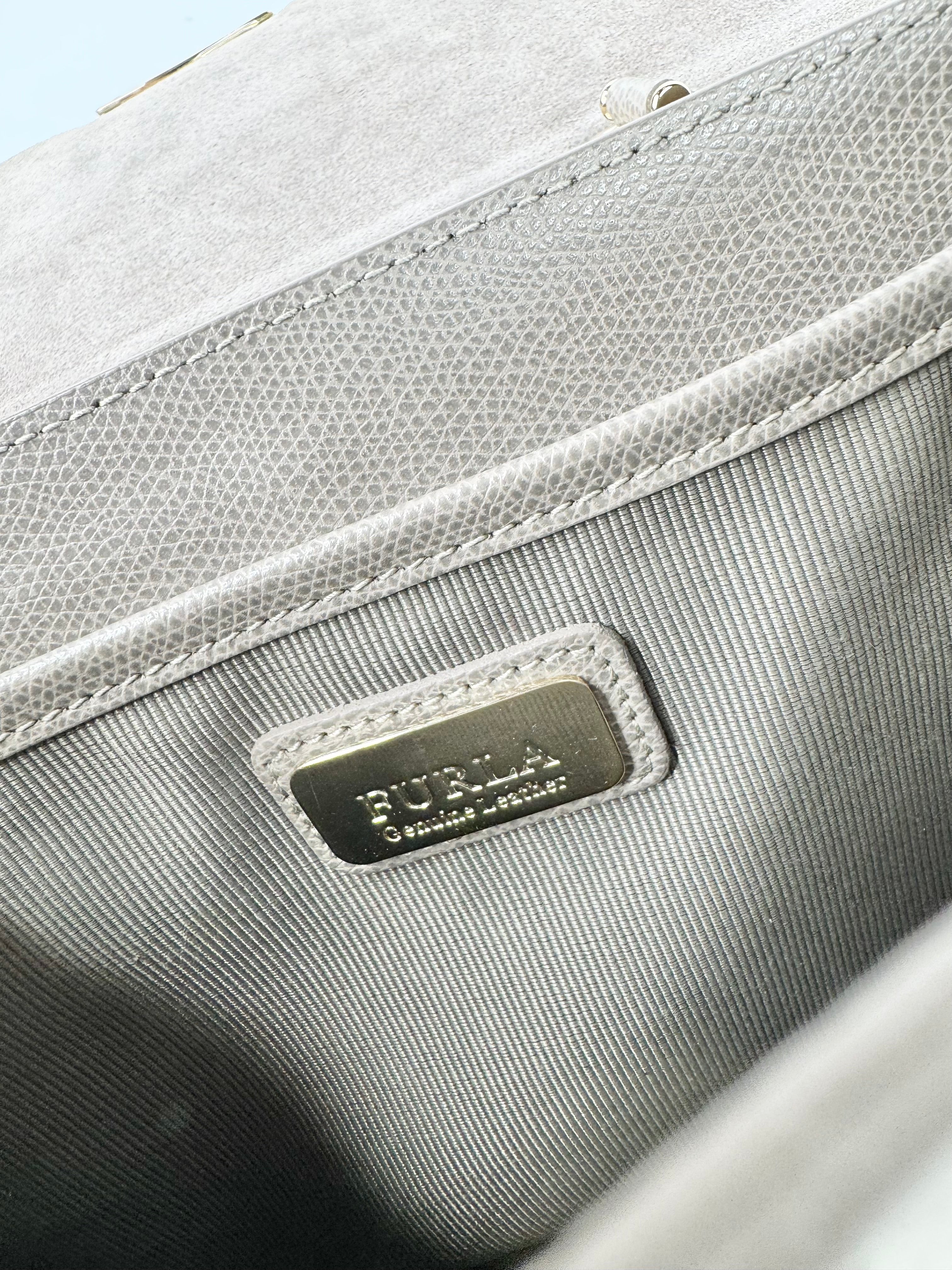 Furla Taupe Top-Handle Saffiano Leather Handbag