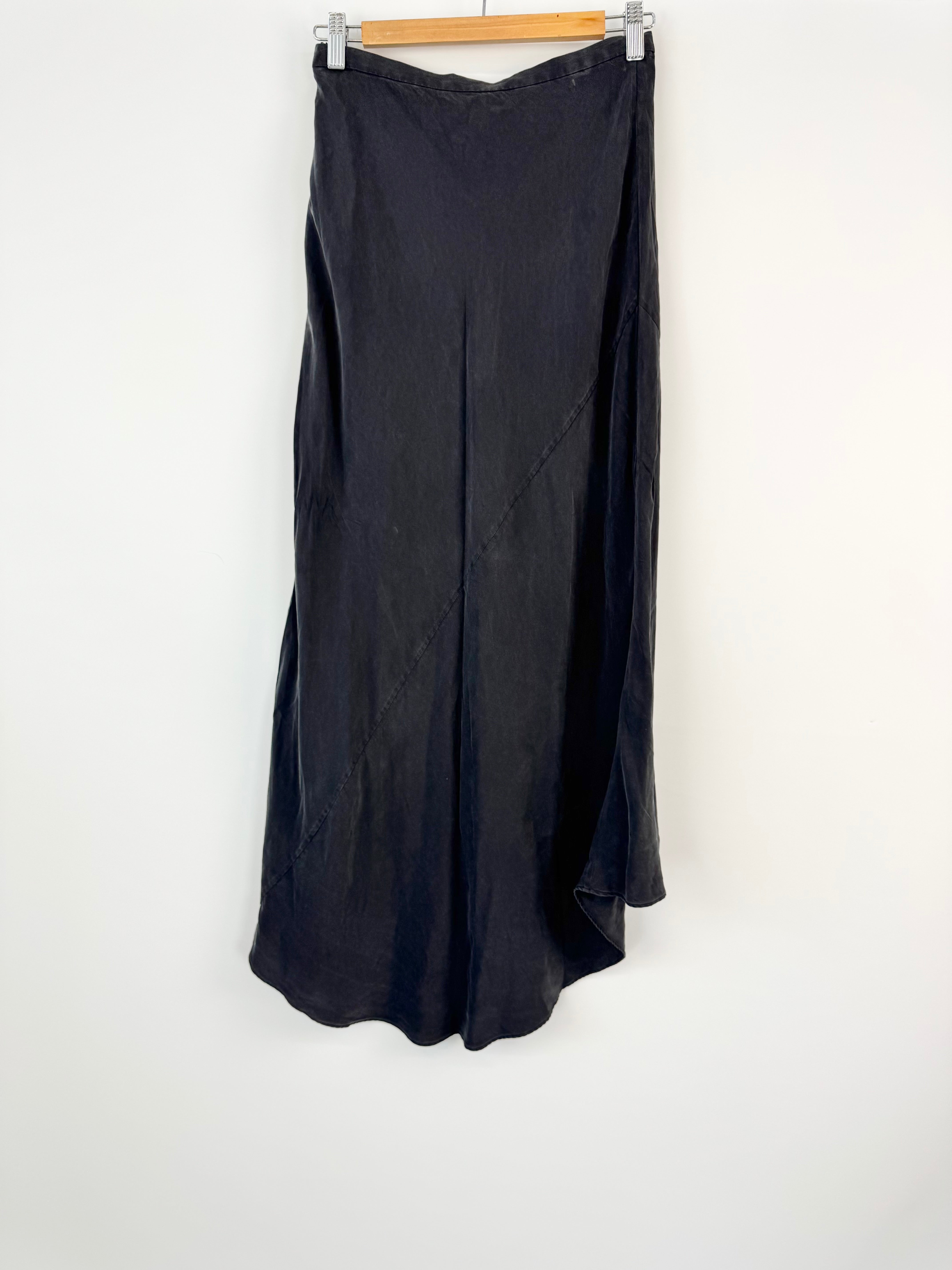 TY-LR Charcoal Silk Long Asymmetrical Train Skirt - AU8