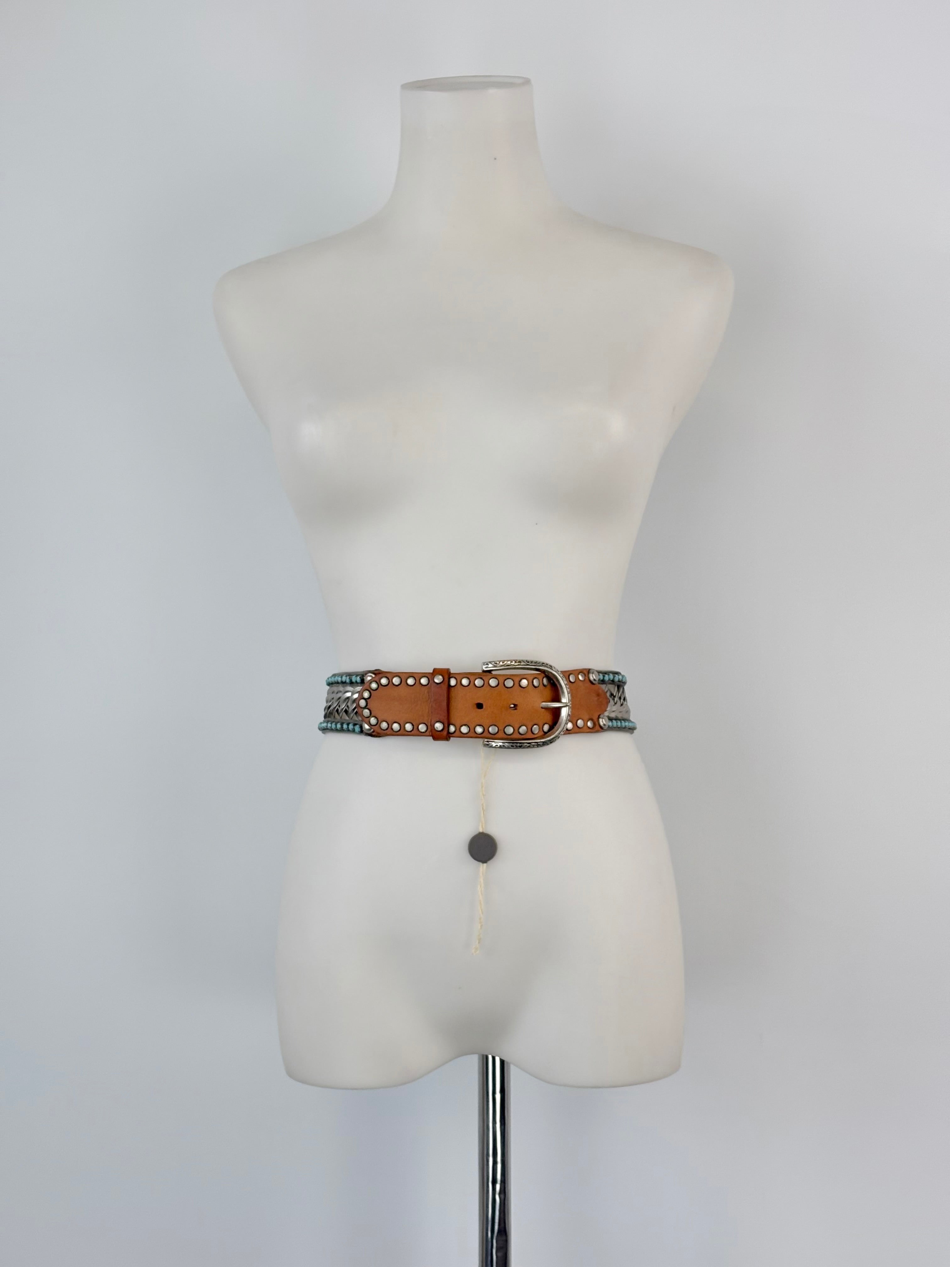 Vintage Nanni Leather & Brass Shingled Belt
