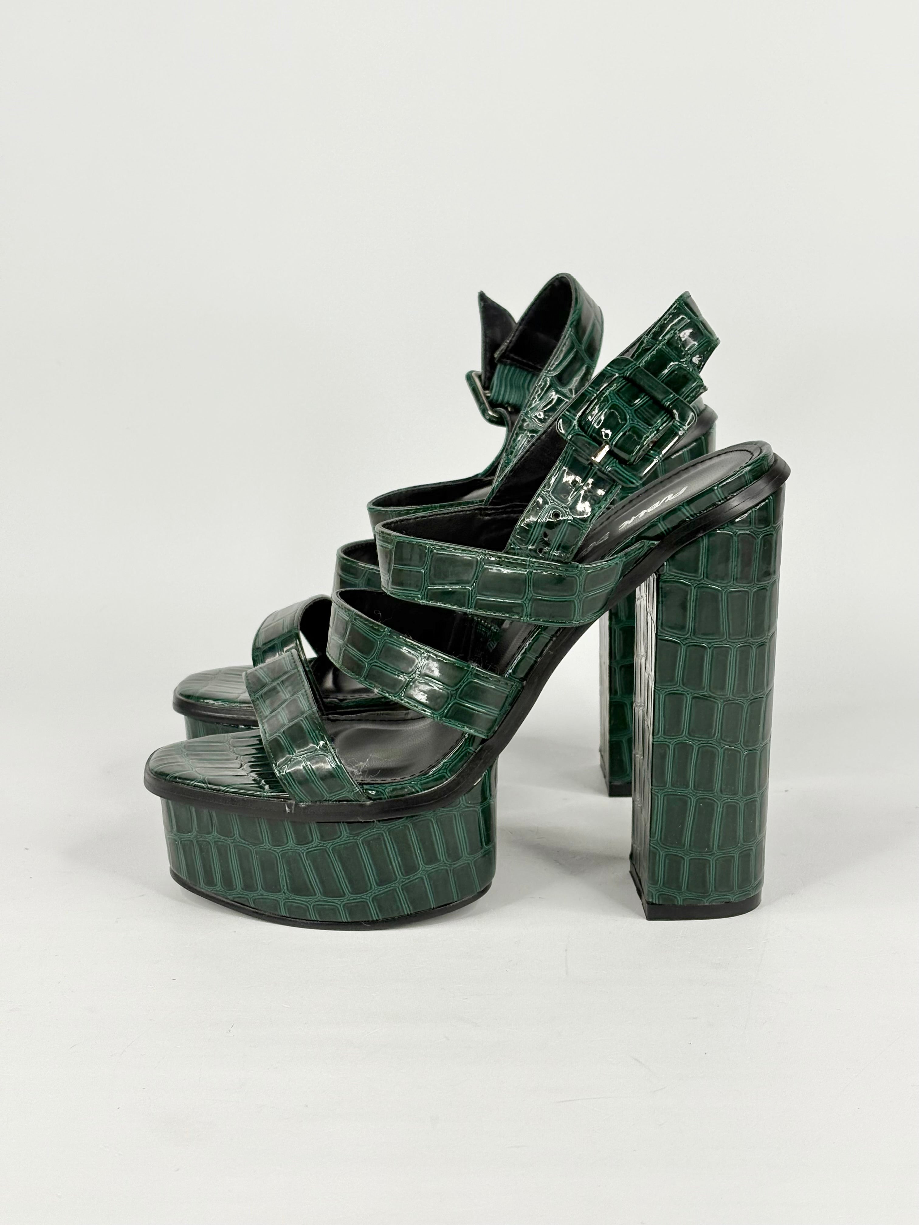 Public Desire Green-Croc 'Gracie' Platform Sandals - EU38