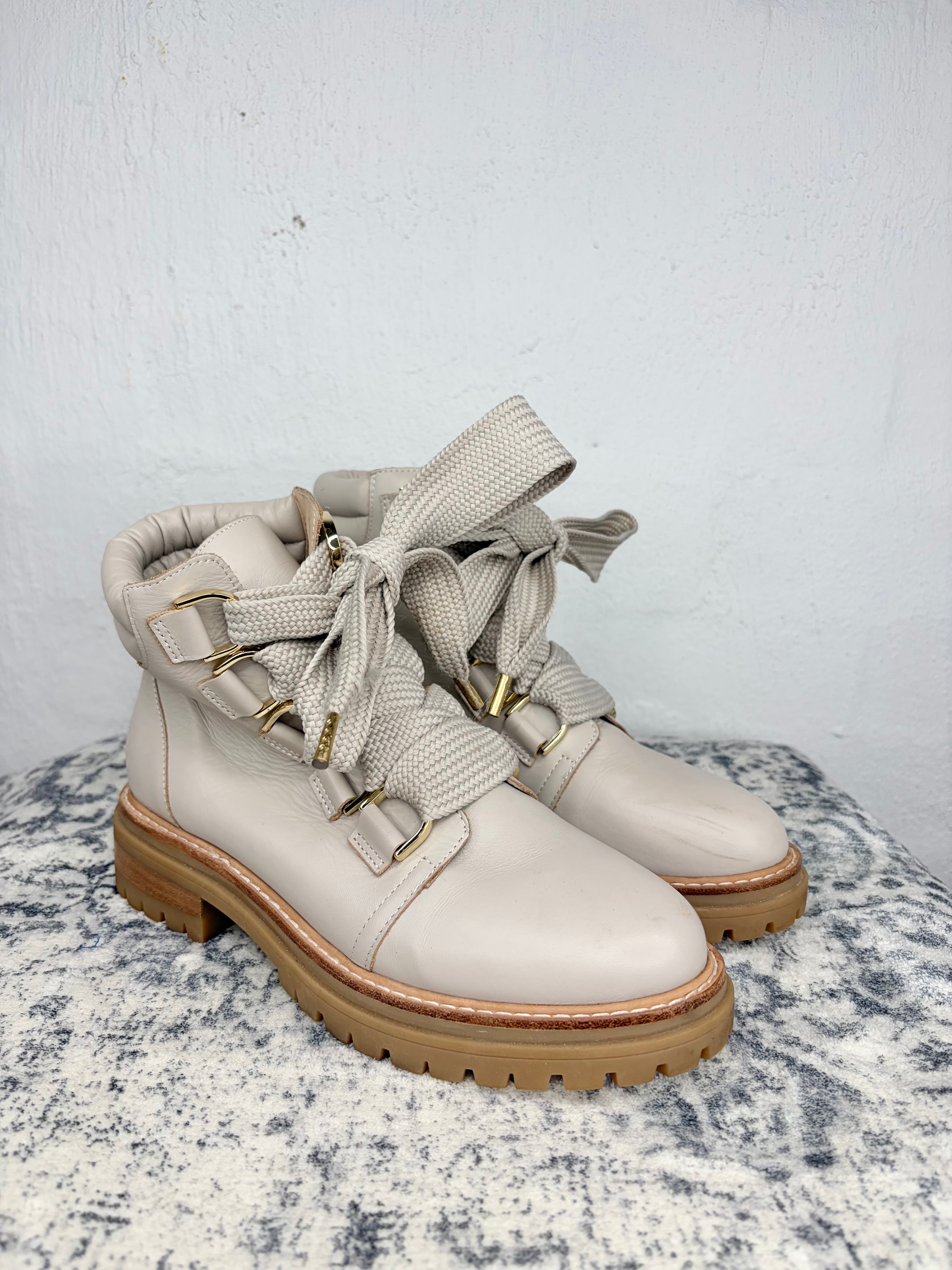 Jo Mercer Cement Wide Lace Boots - EU37