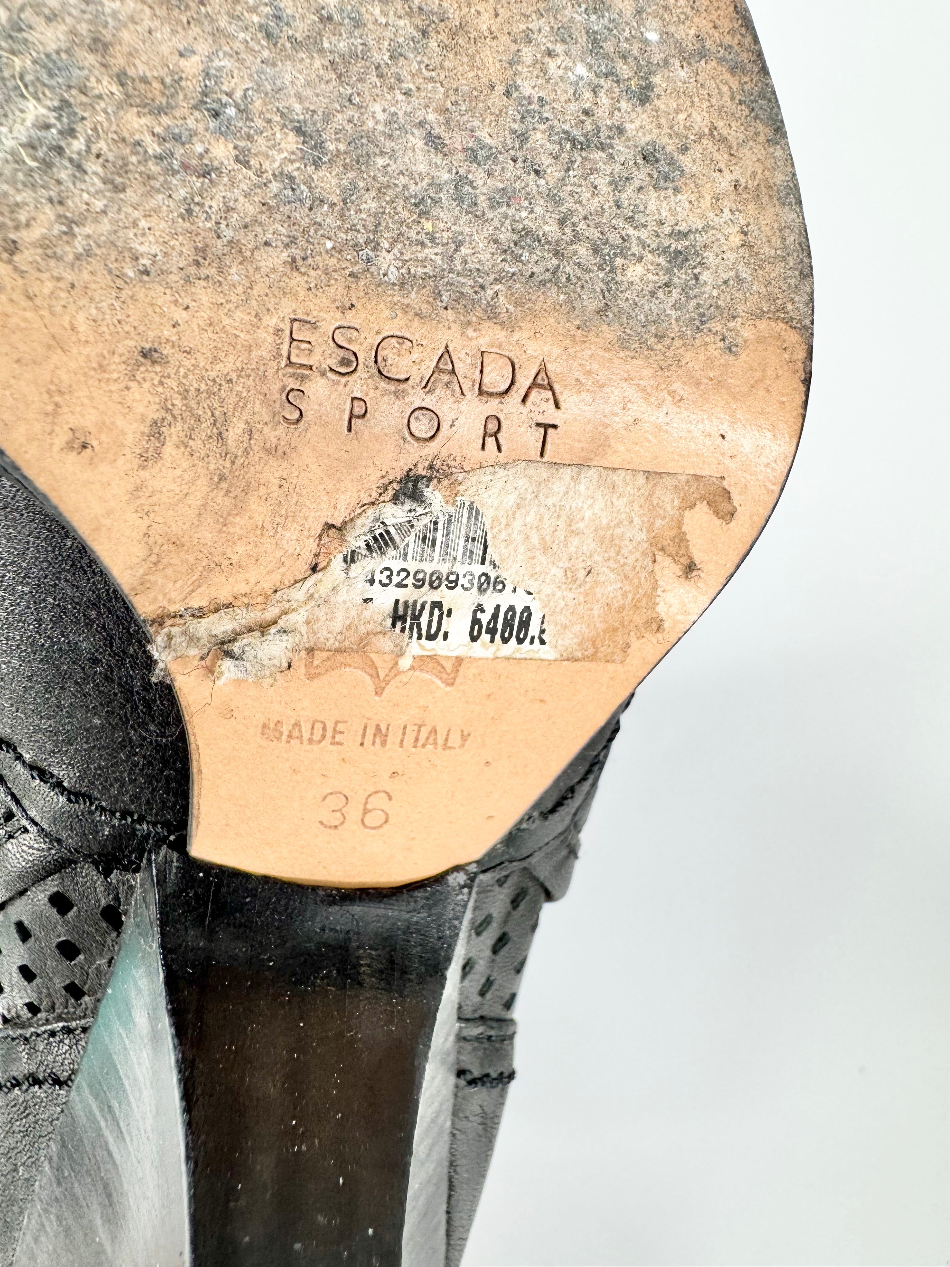 Escada Sport Black Perforated Leather Wedged Boots - EU36