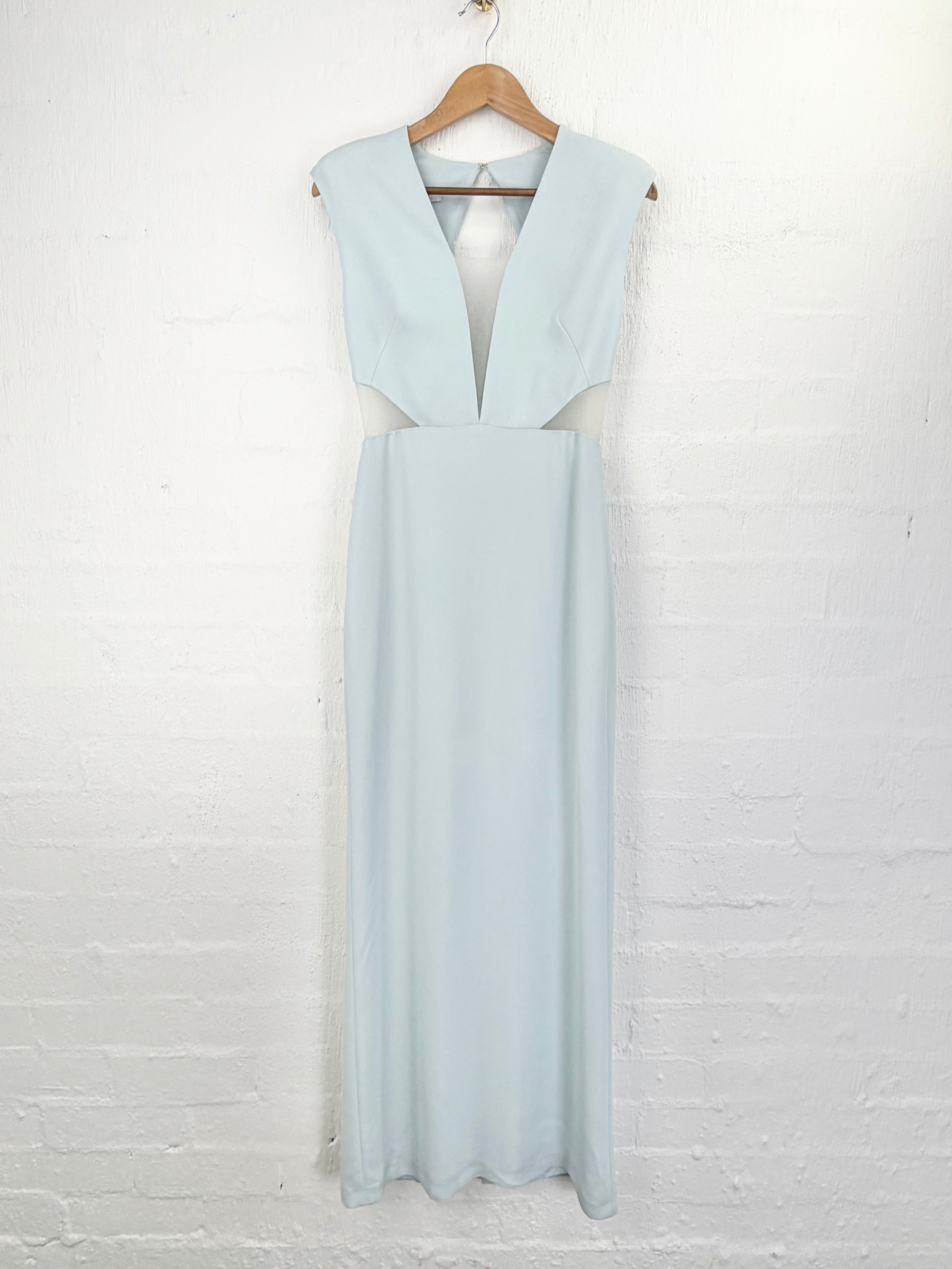 Carla Zampatti Pale Aqua Mesh Column Dress - AU8/10