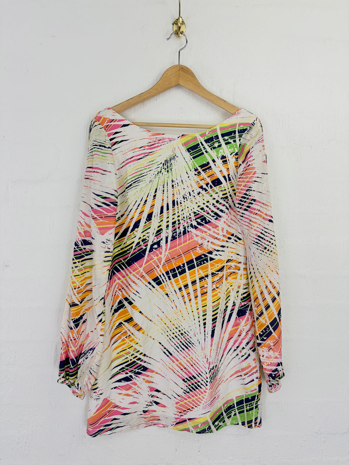 Tori Richards Silk Multicoloured Palm Tree Patterned Puff Sleeve Midi Dress - AU8