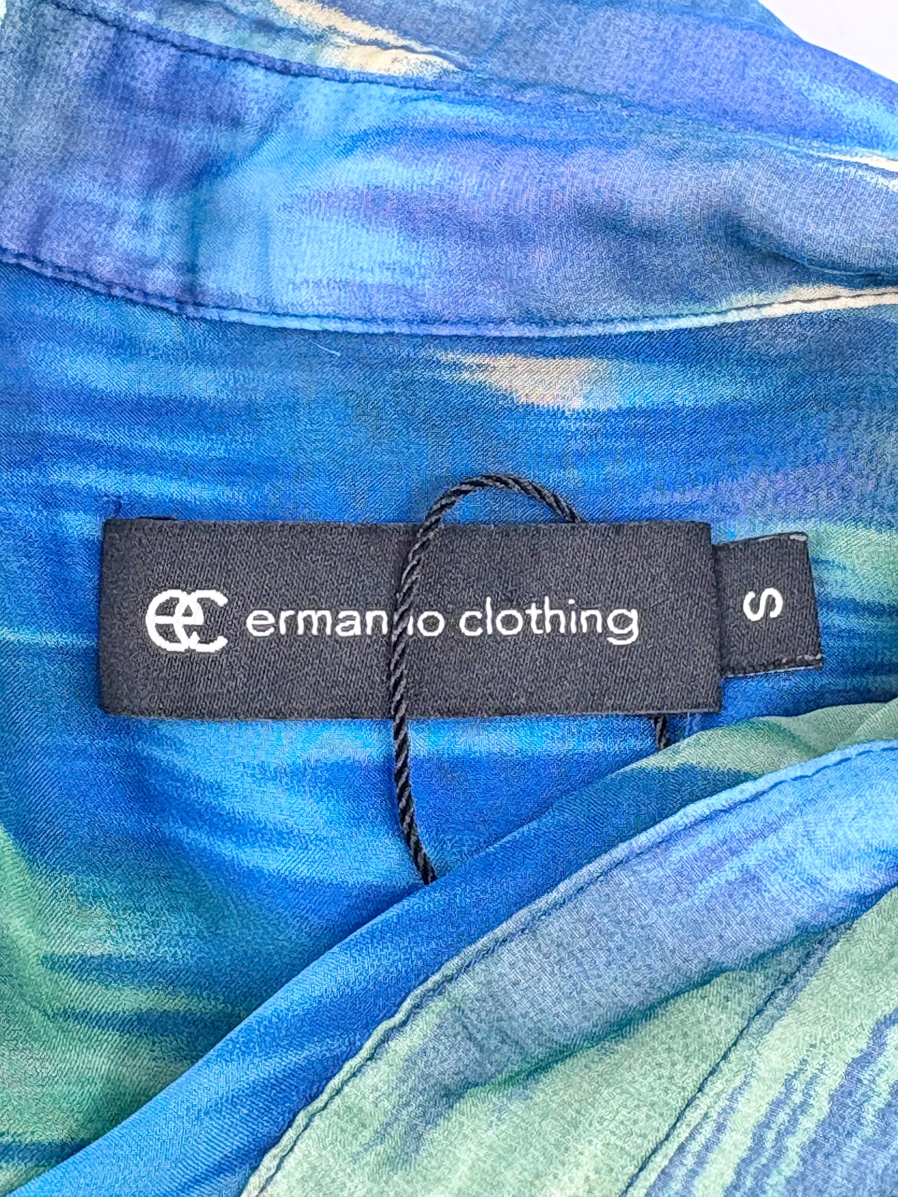 Ermanno Clothing Blue & Green Sheer Silk Shirt - AU8/10