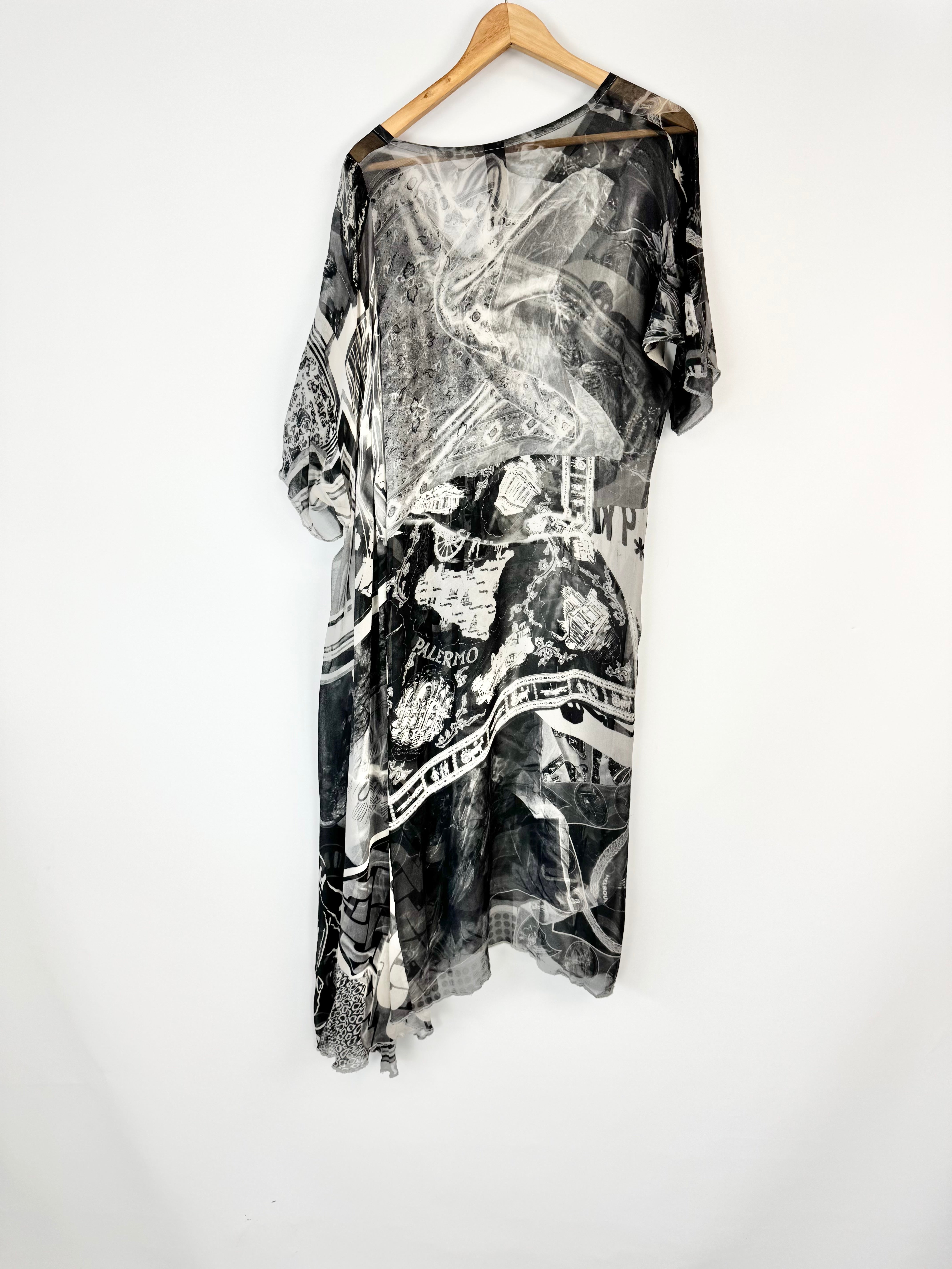 Nom*d Greyscale Graphic Pattern Silk Scarf Dress - AU10/12