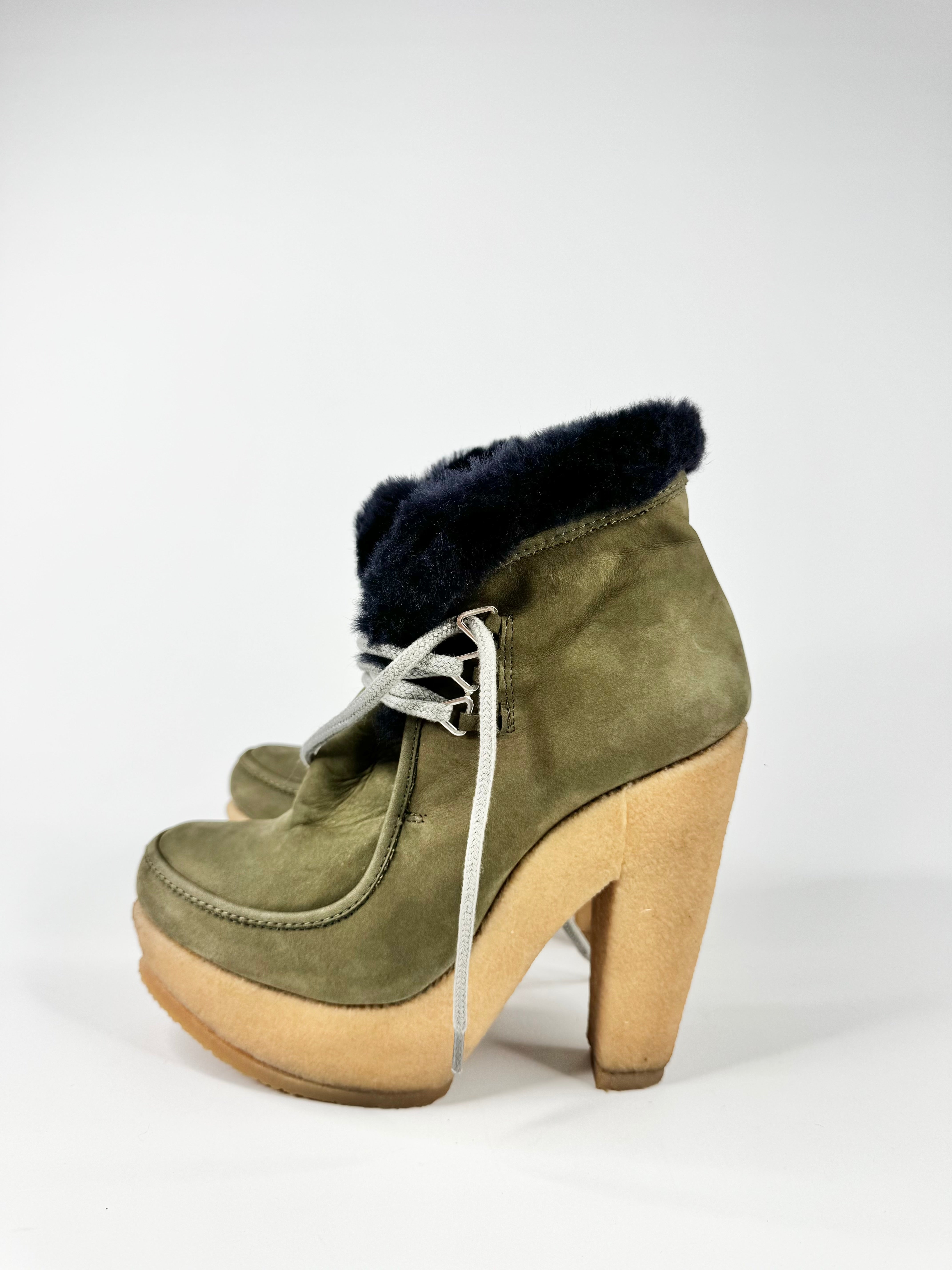 Sonia by Sonia Rykiel Khaki Navy Shearling Lined Boots - EU37