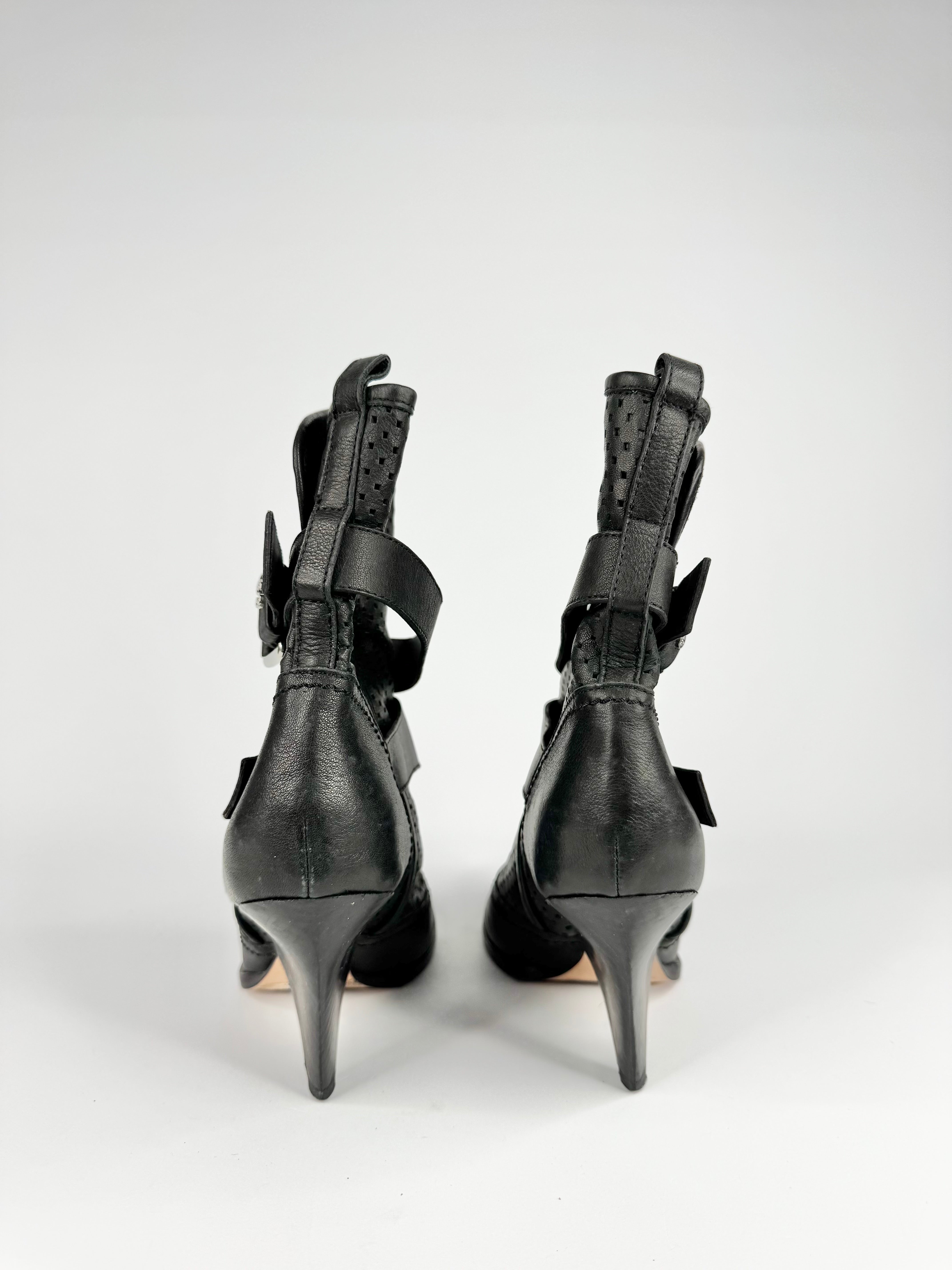 Escada Sport Black Perforated Leather Wedged Boots - EU36