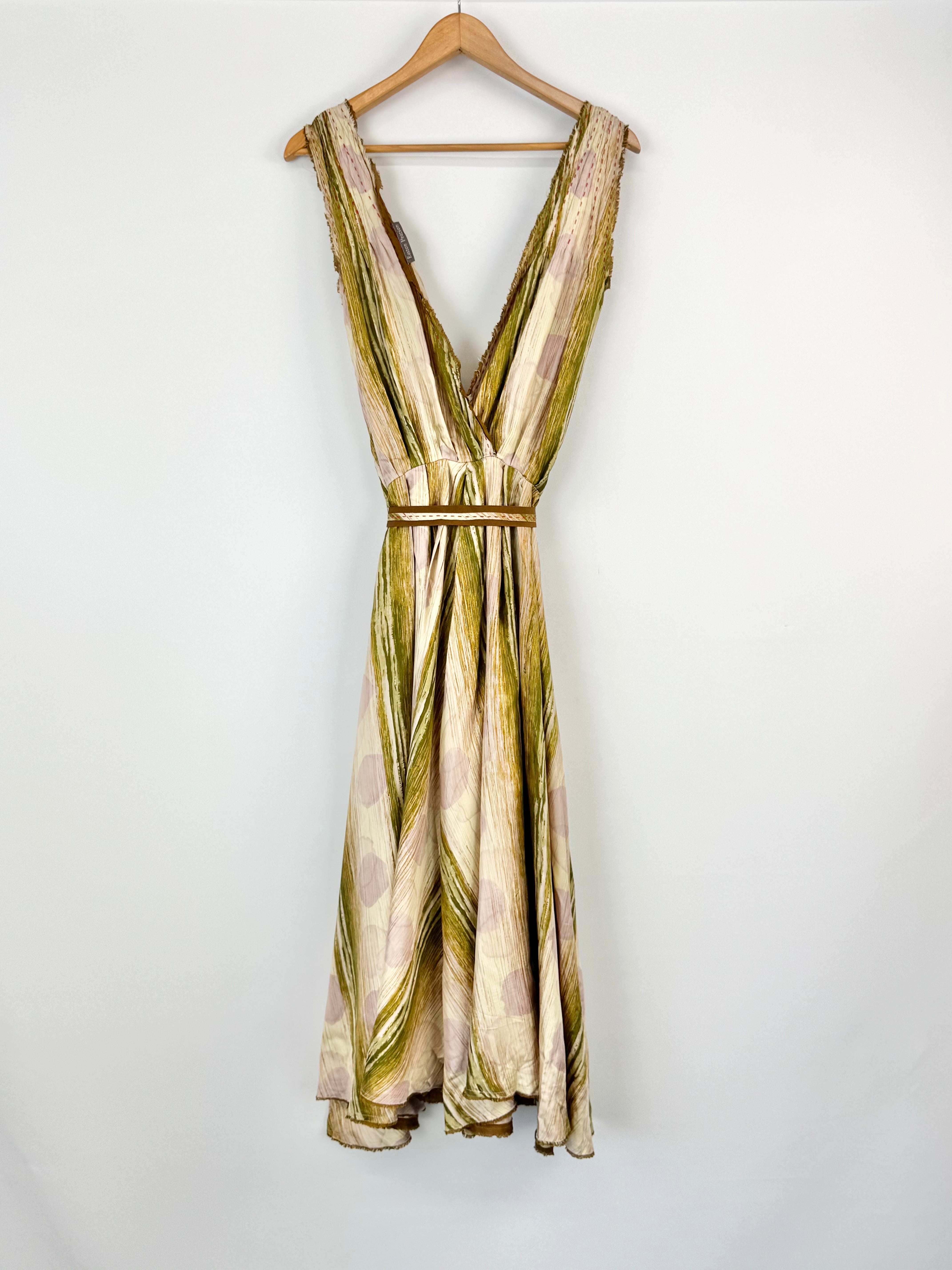 Easton Pearson Green & Mauve Striped Silk Maxi Dress - AU12