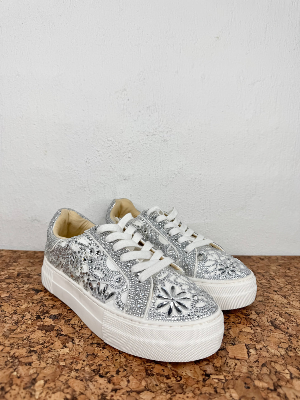 Betsy Johnson White Rhinestone Platform Sneakers - EU40