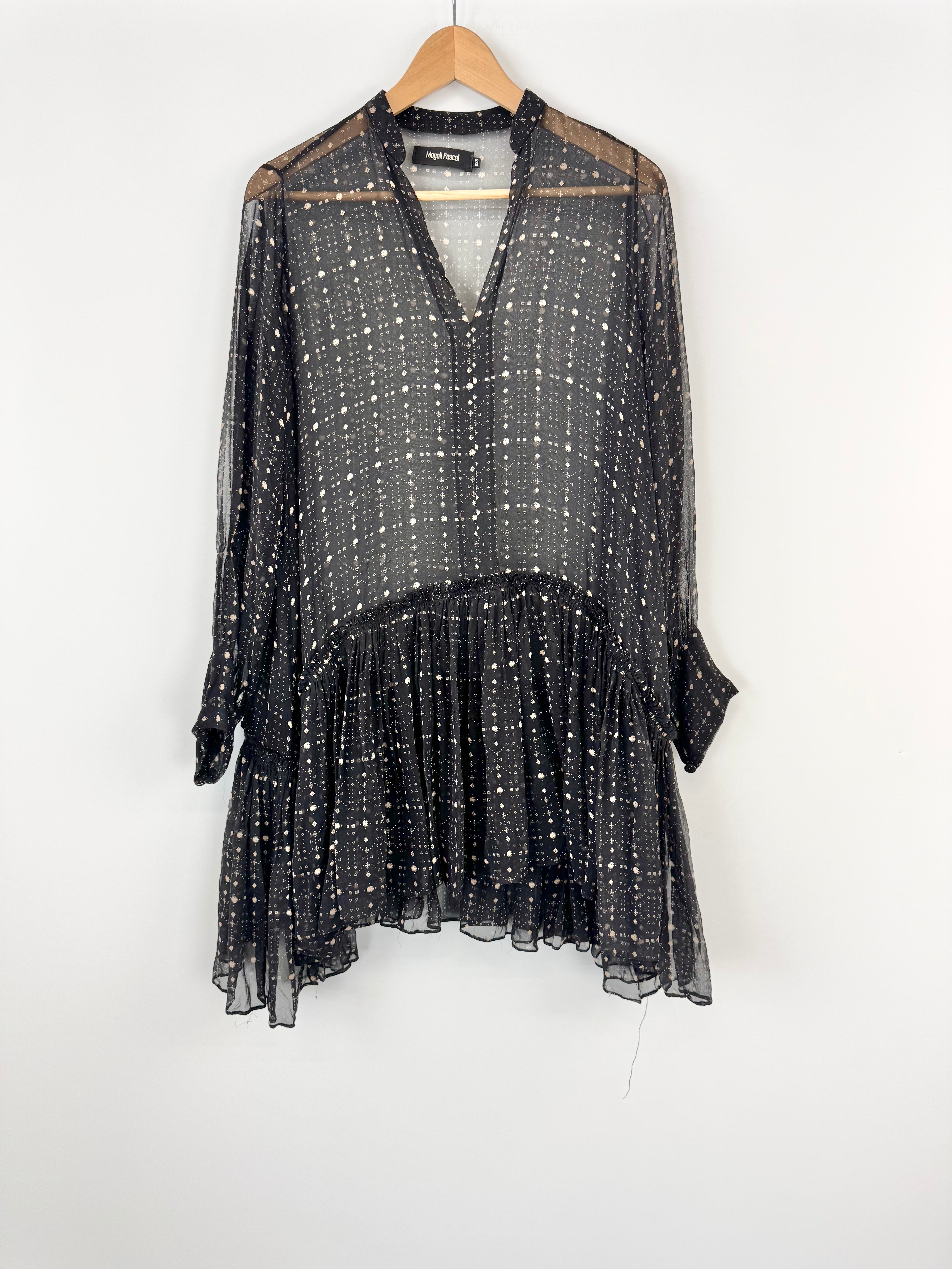 Magali Pascal Sheer Silk Patterned Ruffled Dress - AU4