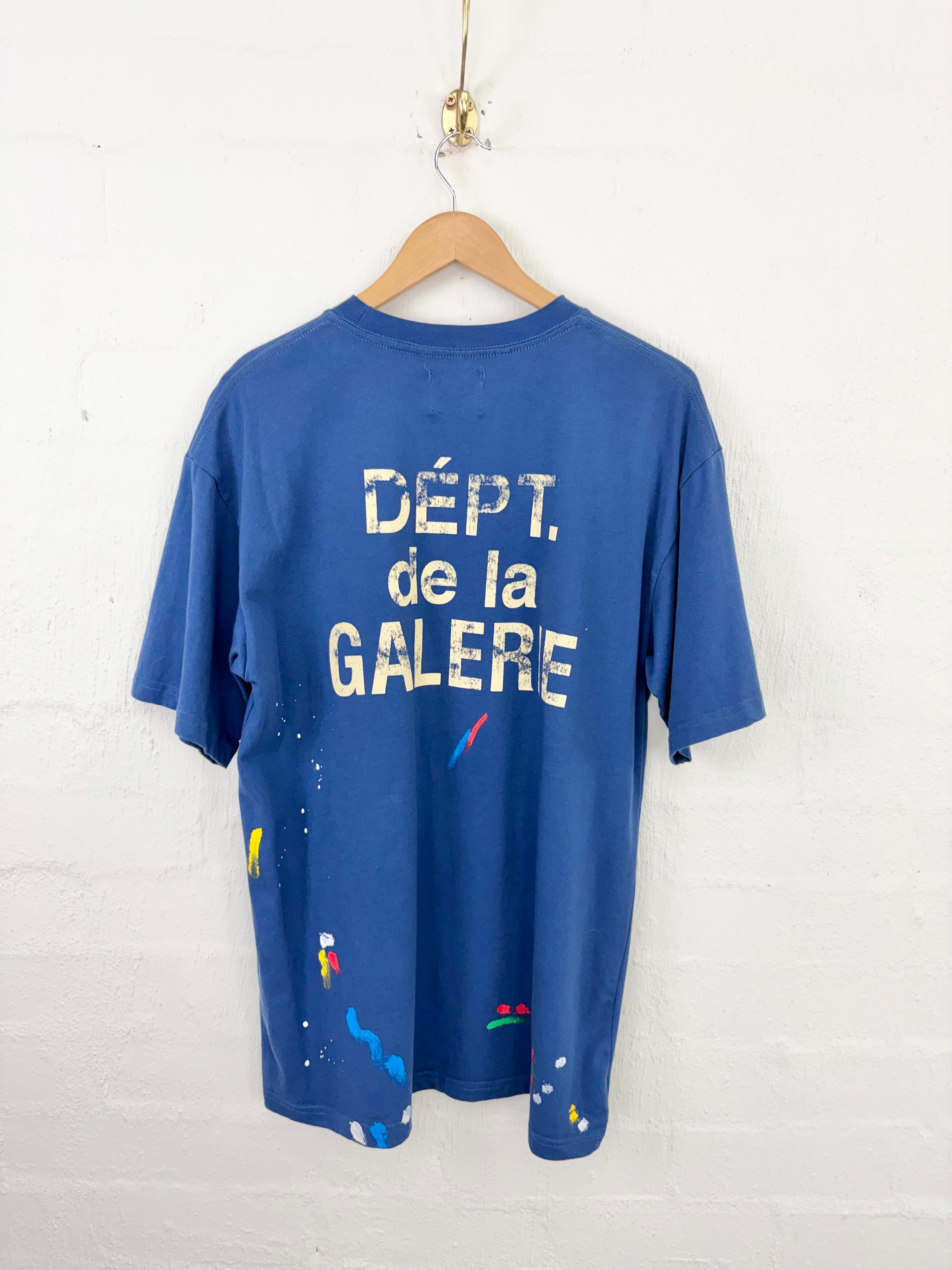 Gallery Department Blue Paint Splattered Cream Logo T-Shirt - XL