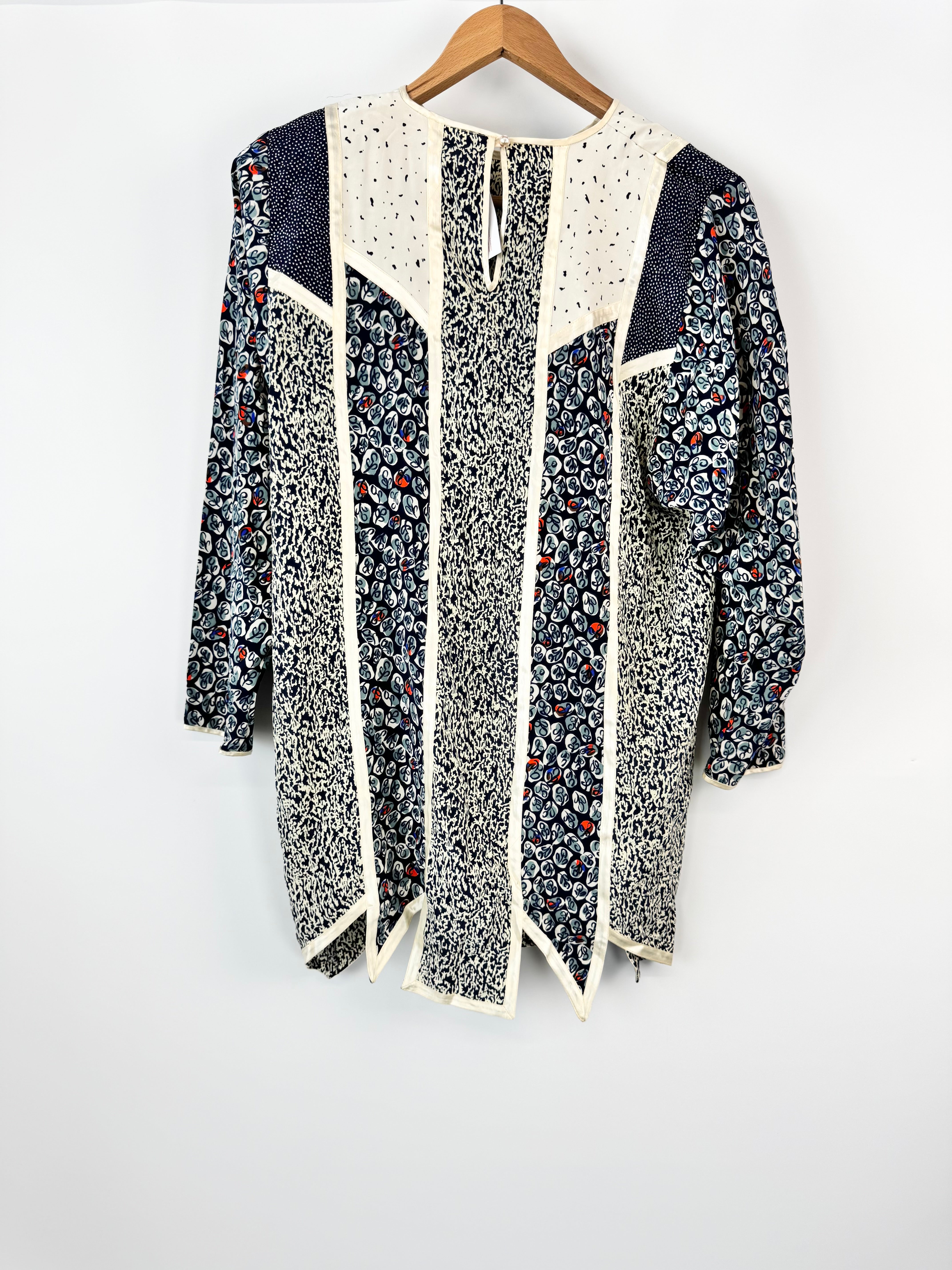 Shepherds Navy Blue & Cream Pattern Blouse - AU10/12