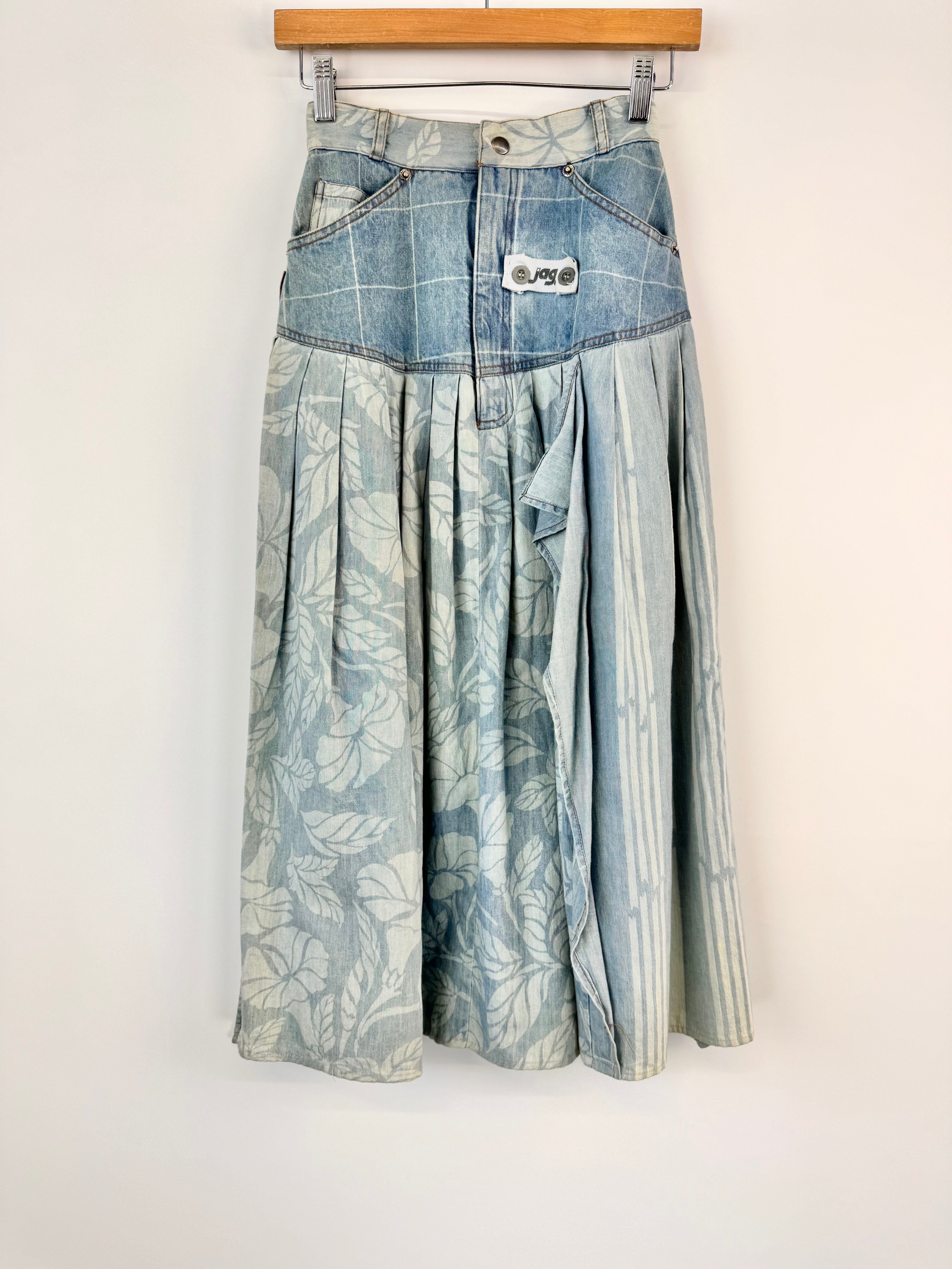 JAG Light Blue Denim-Look Long Pleat Skirt - AU8