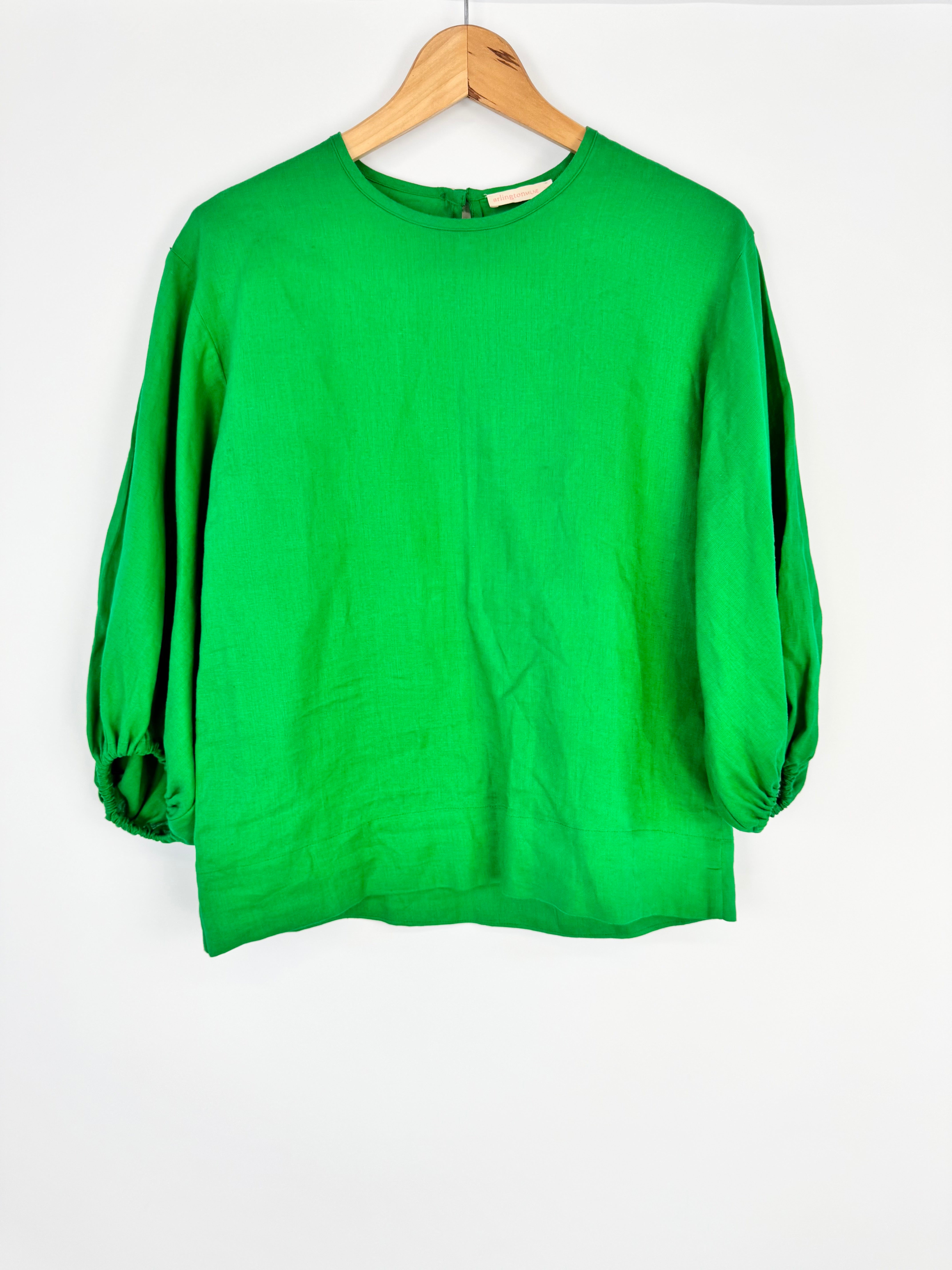 Arlington Milne Emerald Green Linen Blouse - AU6